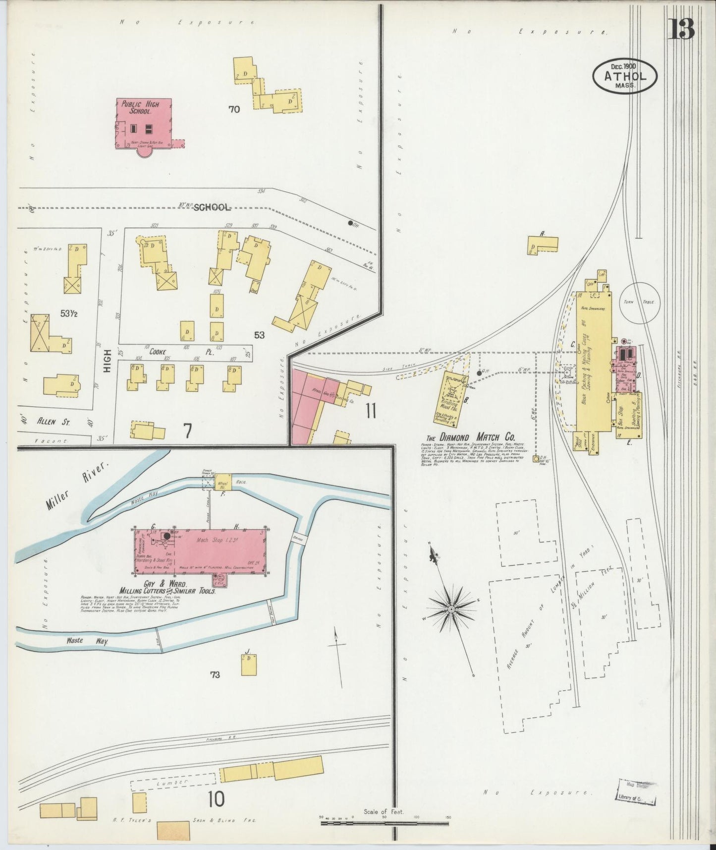 Sanborn Fire Insurance Map from Athol, Worcester County, Massachusetts (1900), Sheet #0013 - Complete Map Set gallery image, historic Sanborn map, vintage wall art, Massachusetts Massachusetts
