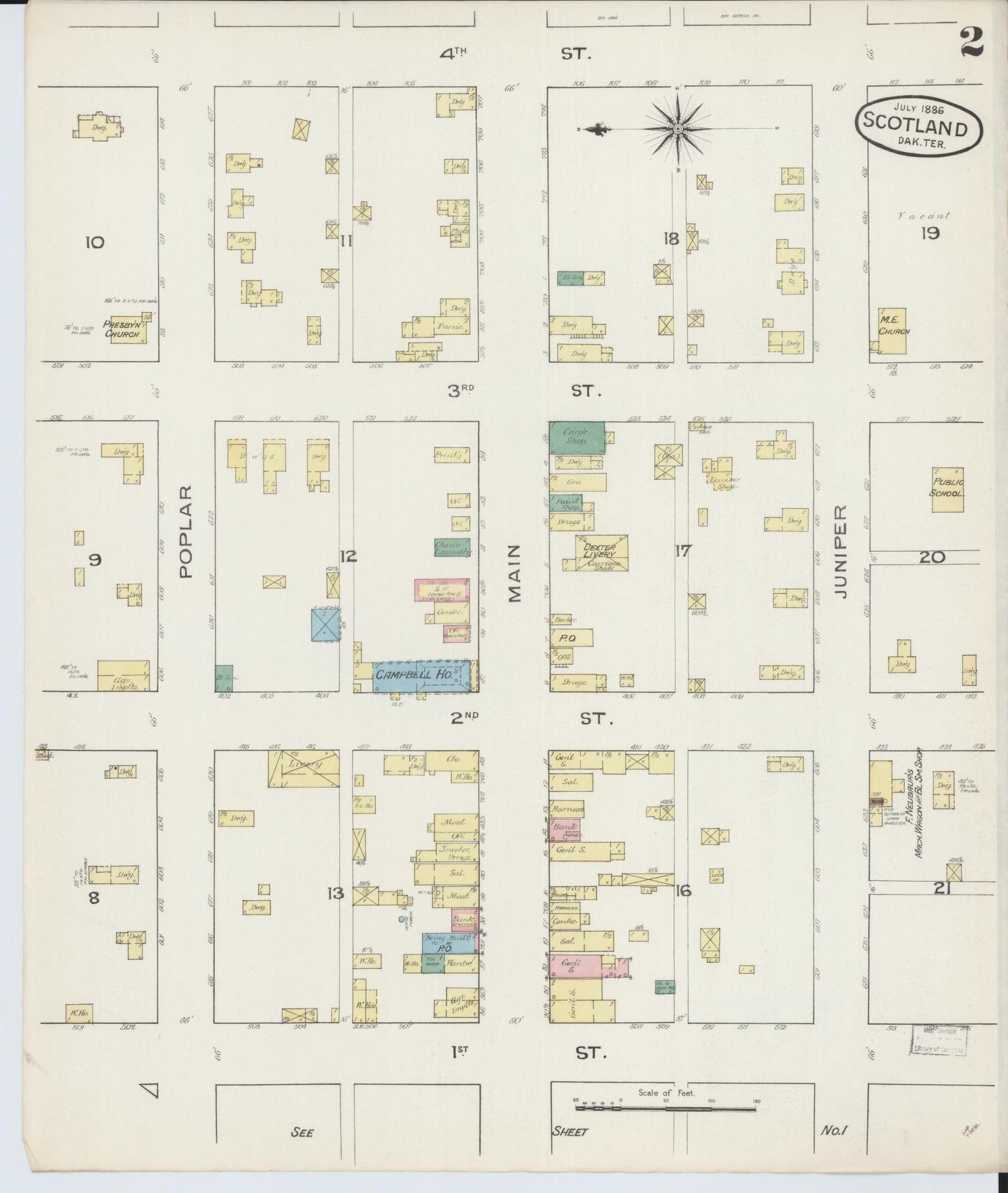 Sanborn Fire Insurance Map from Scotland, Bon Homme County, South Dakota (1886), Sheet #0002 - Historic Sanborn Fire Insurance Map Print, vintage old map wall art, antique decor, genealogy gift, South Dakota South Dakota map