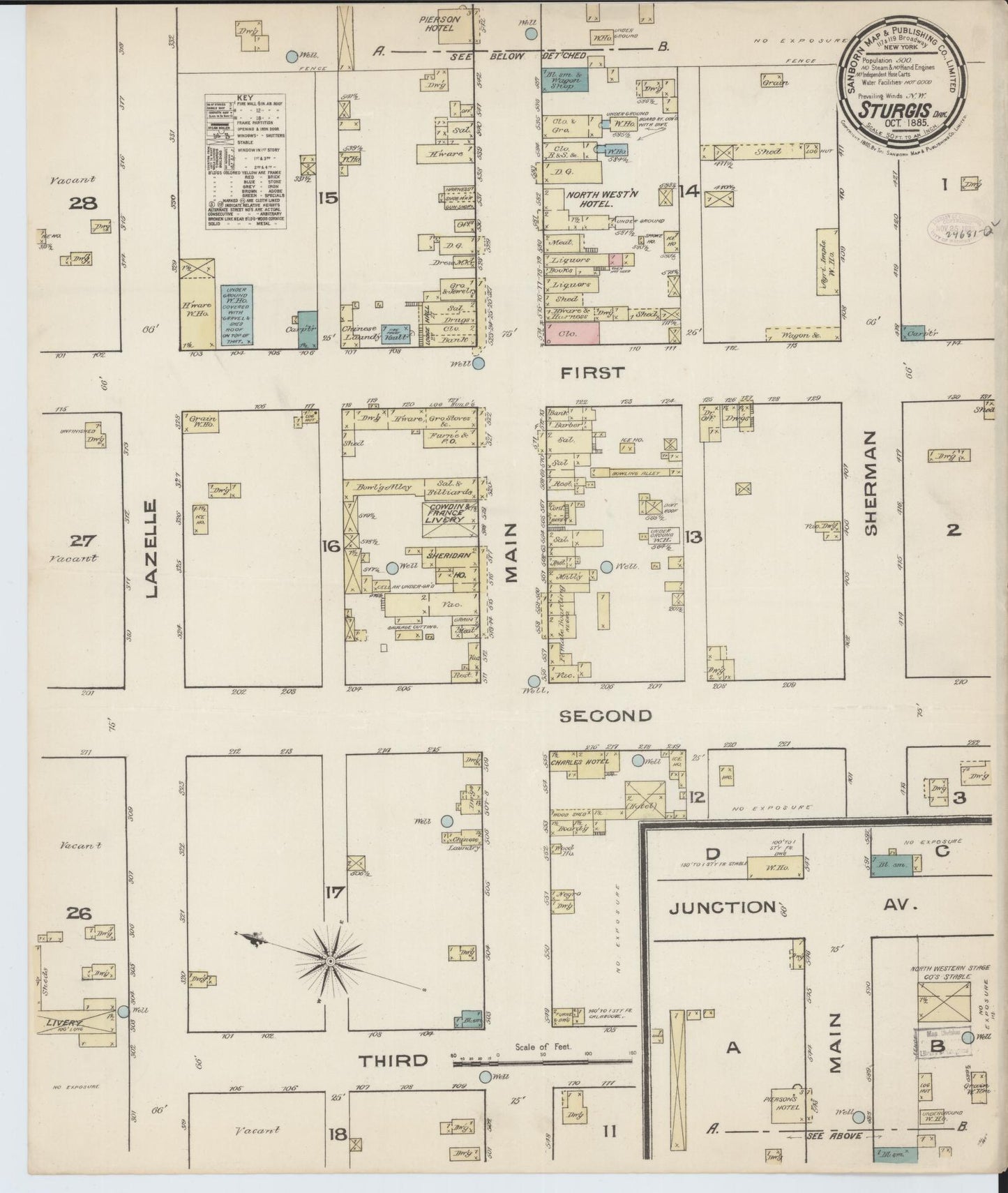 Sanborn Fire Insurance Map from Sturgis, Meade County, South Dakota (1885), Sheet #0001 - Historic Sanborn Fire Insurance Map Print, vintage old map wall art, antique decor, genealogy gift, South Dakota South Dakota map