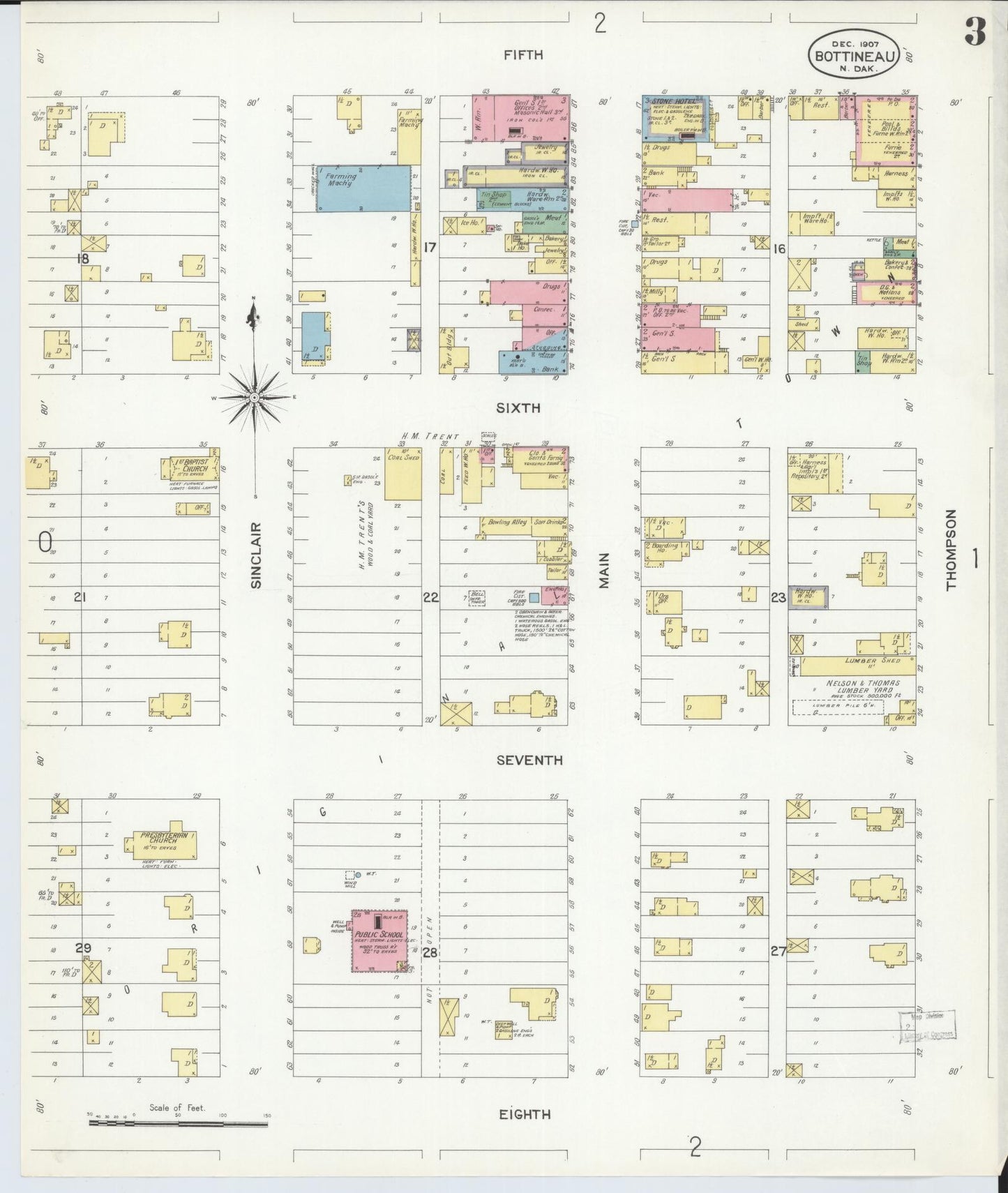 Sanborn Fire Insurance Map from Bottineau, Bottineau County, North Dakota (1908), Sheet #0003 - Complete Map Set gallery image, historic Sanborn map, vintage wall art, North Dakota North Dakota
