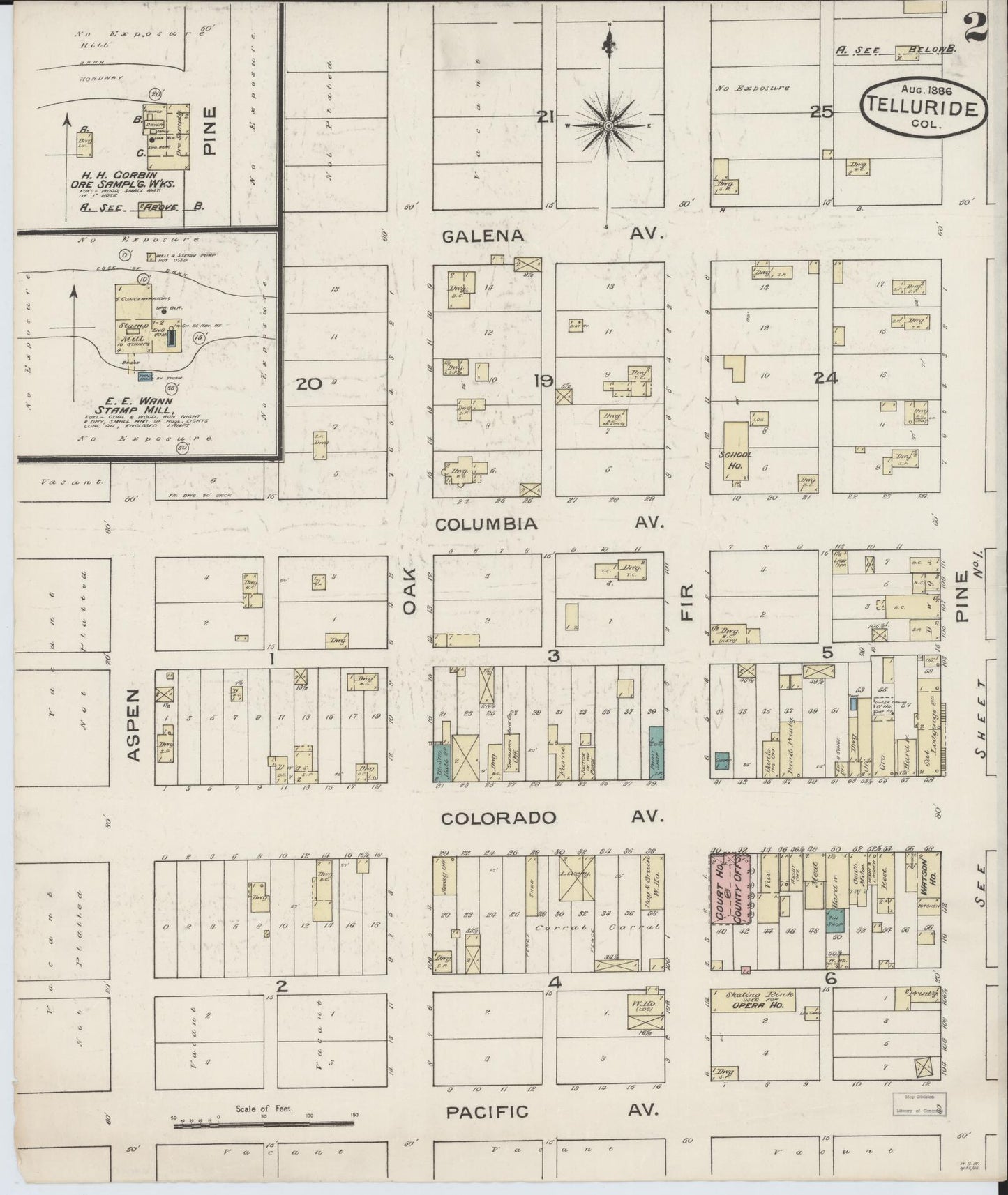 Sanborn Fire Insurance Map from Telluride, San Miguel County, Colorado (1886), Sheet #0002 - Complete Map Set gallery image, historic Sanborn map, vintage wall art, Colorado Colorado