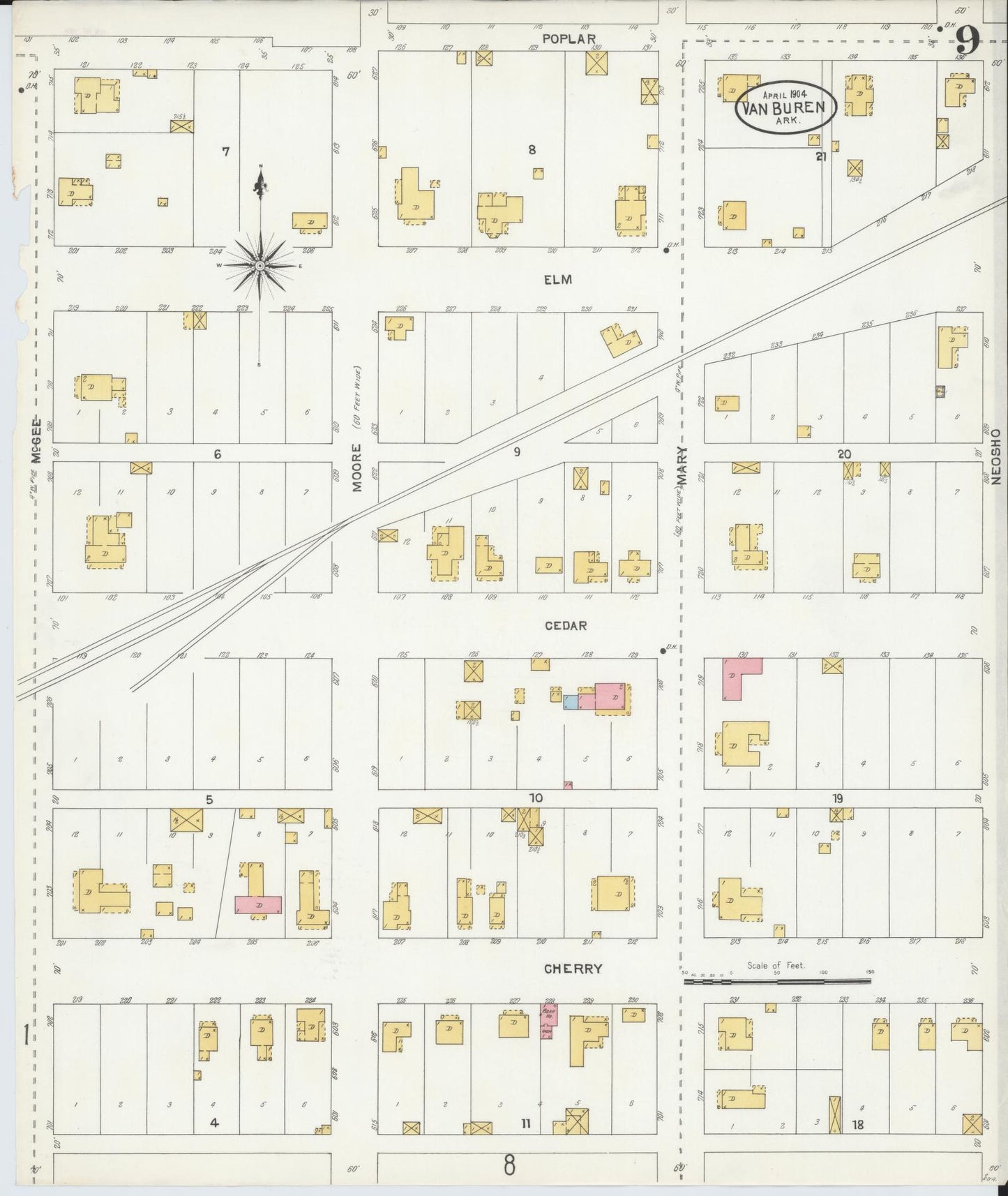 Sanborn Fire Insurance Map from Van Buren, Crawford County, Arkansas (1904), Sheet #0009 - Historic Sanborn Fire Insurance Map Print, vintage old map wall art, antique decor, genealogy gift, Arkansas Arkansas map
