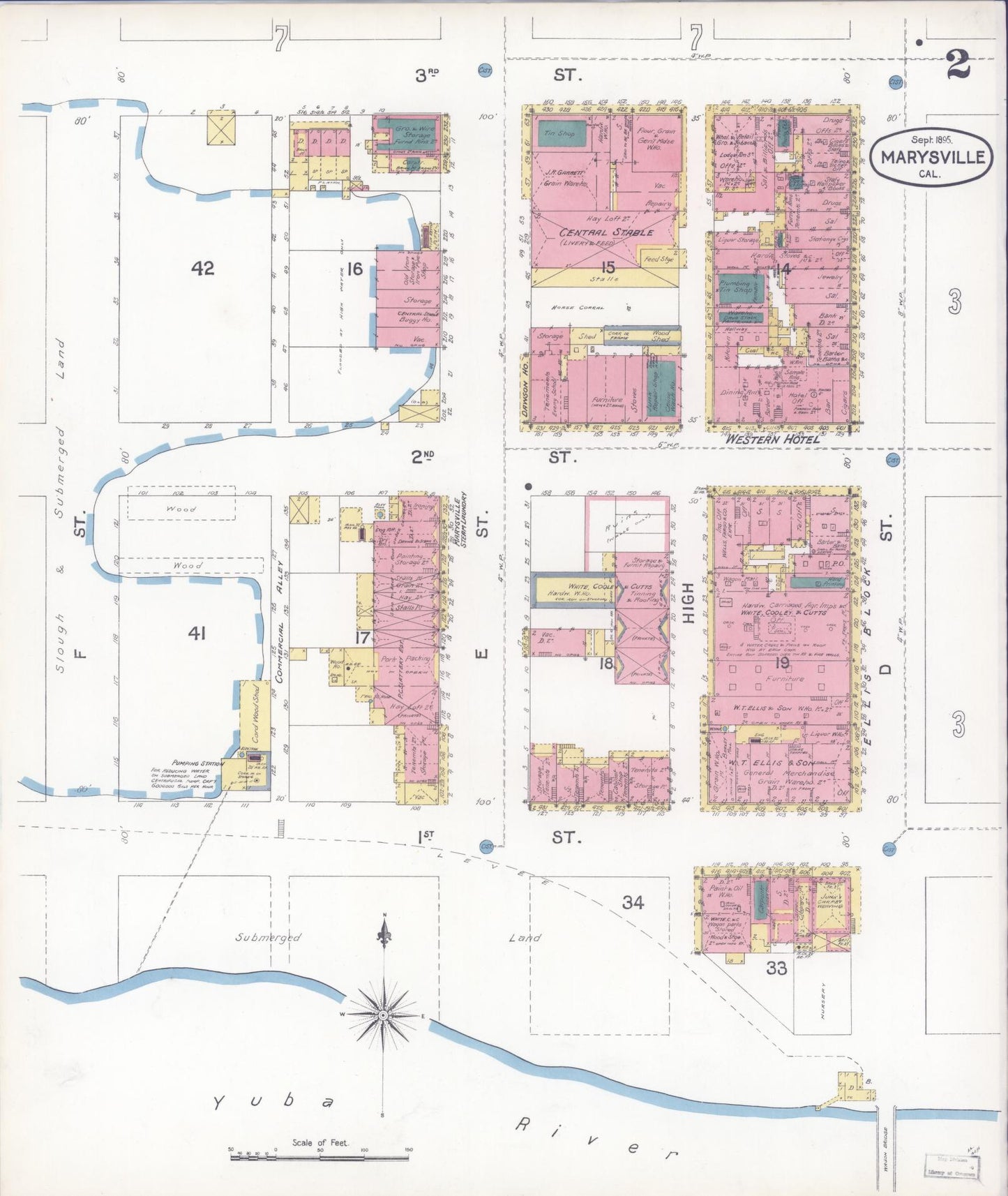 Sanborn Fire Insurance Map from Marysville, Yuba County, California (1895), Sheet #0002 - Historic Sanborn Fire Insurance Map Print, vintage old map wall art, antique decor, genealogy gift, California California map