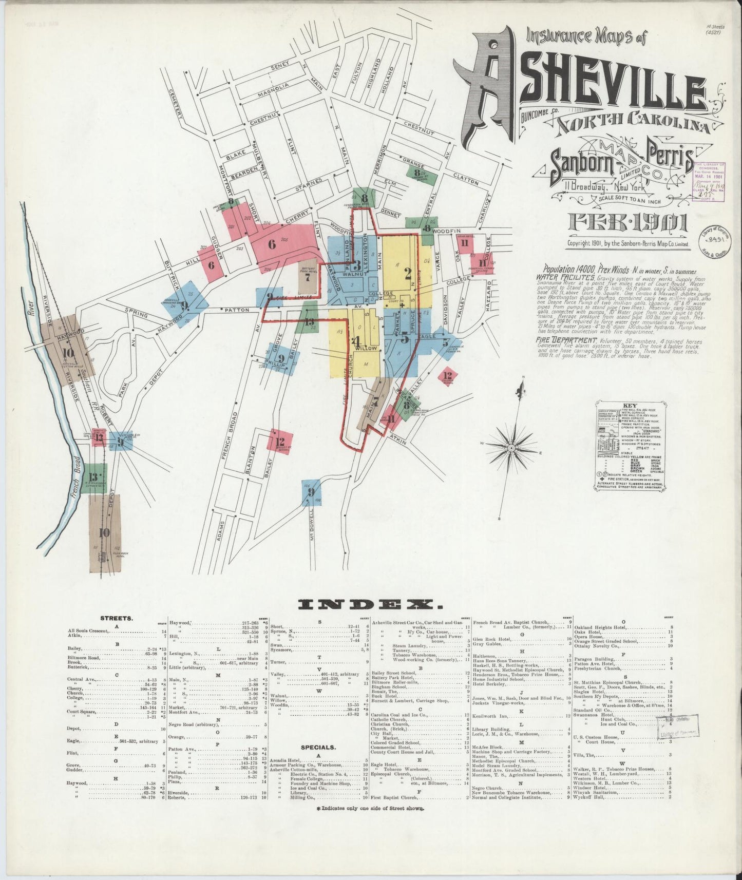 Sanborn Fire Insurance Map from Asheville, Buncombe County, North Carolina (1901), Sheet #0001 - Historic Sanborn Fire Insurance Map Print, vintage old map wall art, antique decor, genealogy gift, North Carolina North Carolina map