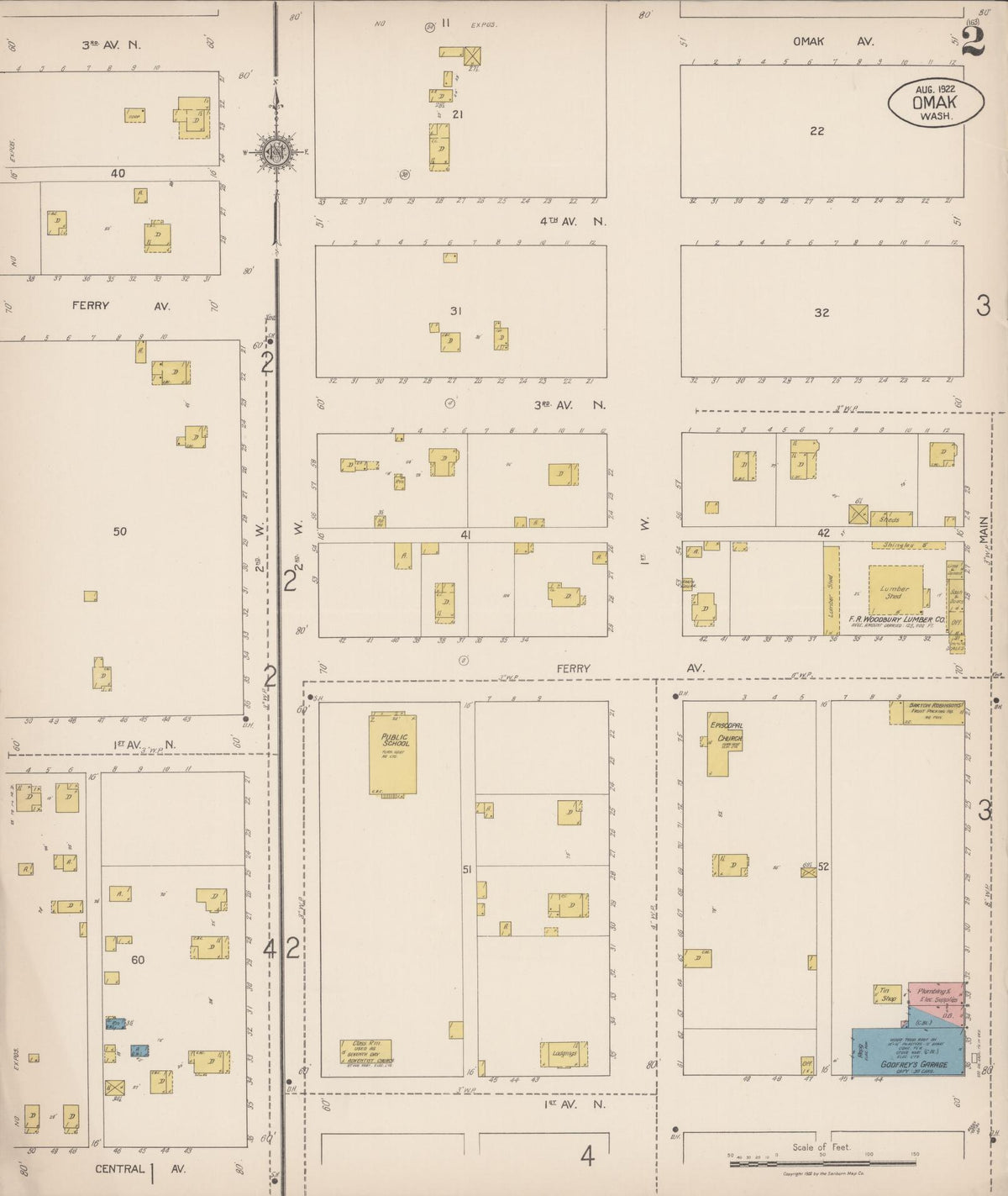 Sanborn Fire Insurance Map from Omak, Okanogan County, Washington (1922), Sheet #0002 - Historic Sanborn Fire Insurance Map Print, vintage old map wall art, antique decor, genealogy gift, Washington Washington map