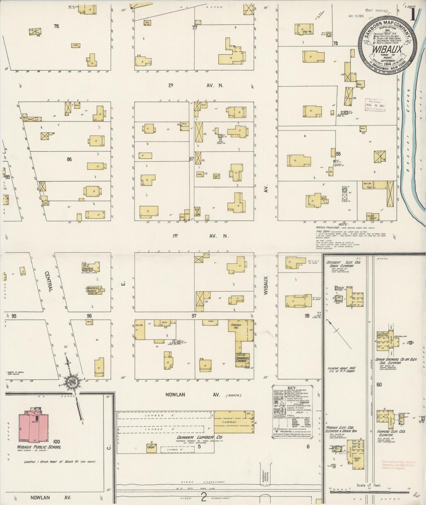 Sanborn Fire Insurance Map from Wibaux, Wibaux County, Montana (1914), Sheet #0001 - Historic Sanborn Fire Insurance Map Print, vintage old map wall art, antique decor, genealogy gift, Montana Montana map