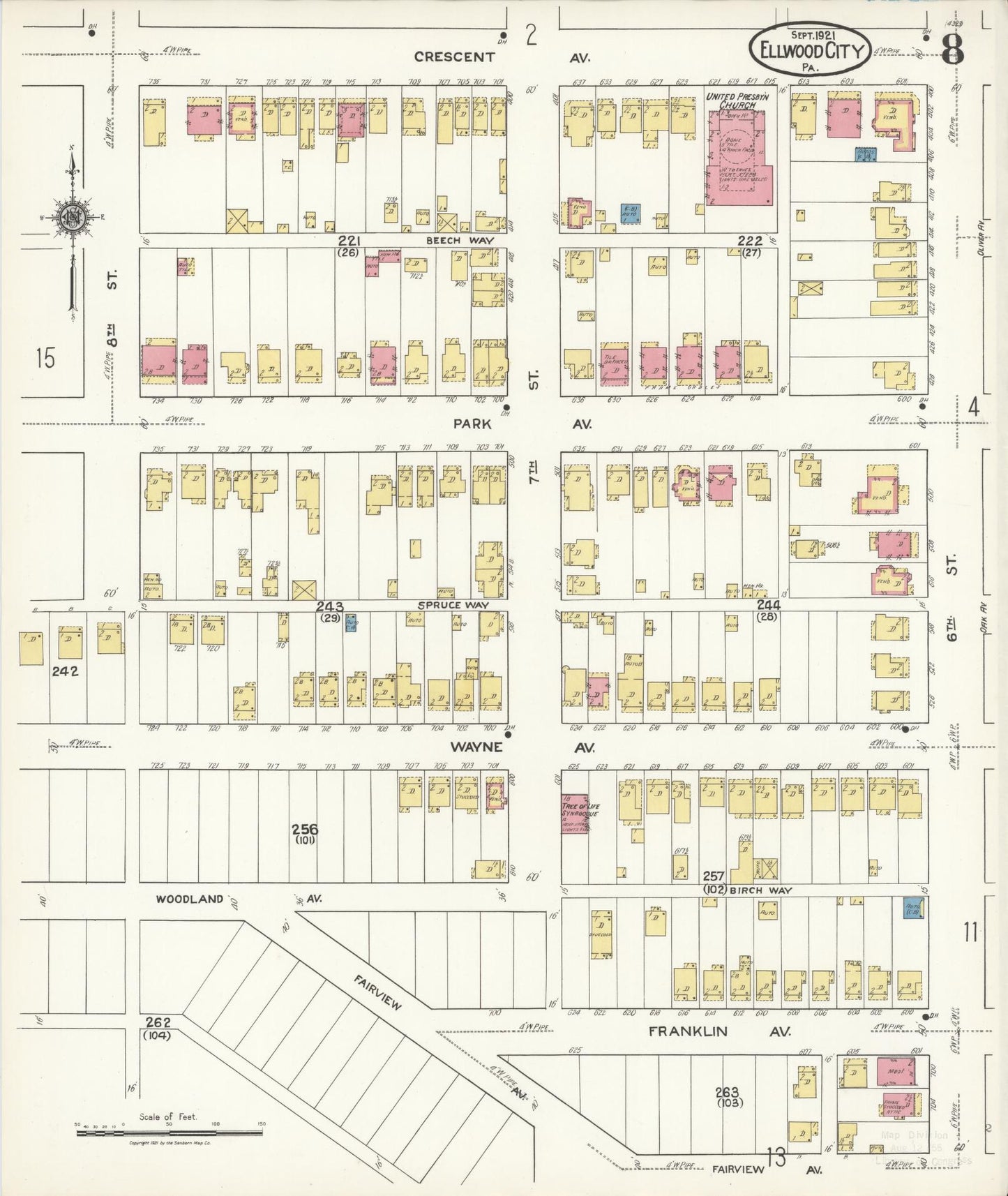 Sanborn Fire Insurance Map from Ellwood City, Lawrence County, Pennsylvania (1921), Sheet #0008 - Historic Sanborn Fire Insurance Map Print, vintage old map wall art, antique decor, genealogy gift, Pennsylvania Pennsylvania map