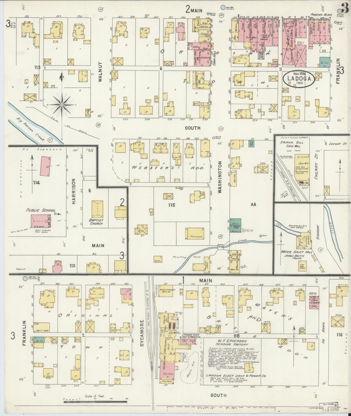 Sanborn Fire Insurance Map from Ladoga, Montgomery County, Indiana (1898), Sheet #0003 - Complete Map Set gallery image, historic Sanborn map, vintage wall art, Indiana Indiana