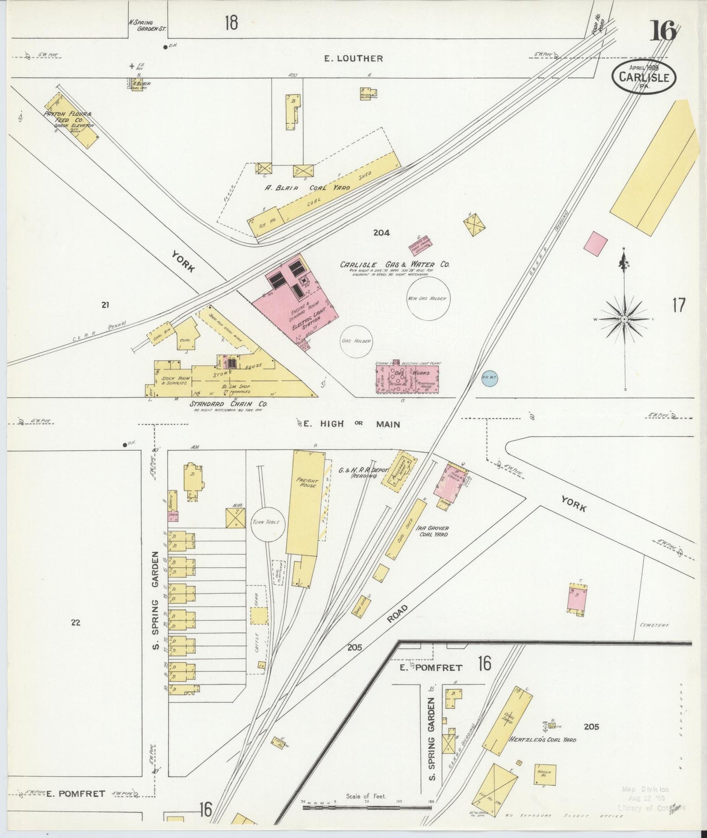 Sanborn Fire Insurance Map from Carlisle, Cumberland County, Pennsylvania (1909), Sheet #0016 - Historic Sanborn Fire Insurance Map Print, vintage old map wall art, antique decor, genealogy gift, Pennsylvania Pennsylvania map