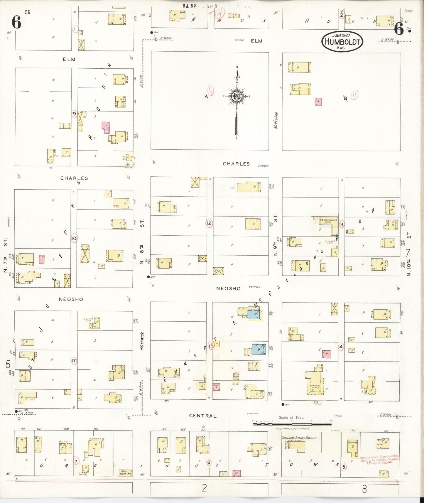 Sanborn Fire Insurance Map from Humboldt, Allen County, Kansas (1936), Sheet #0006 - Historic Sanborn Fire Insurance Map Print, vintage old map wall art, antique decor, genealogy gift, Kansas Kansas map
