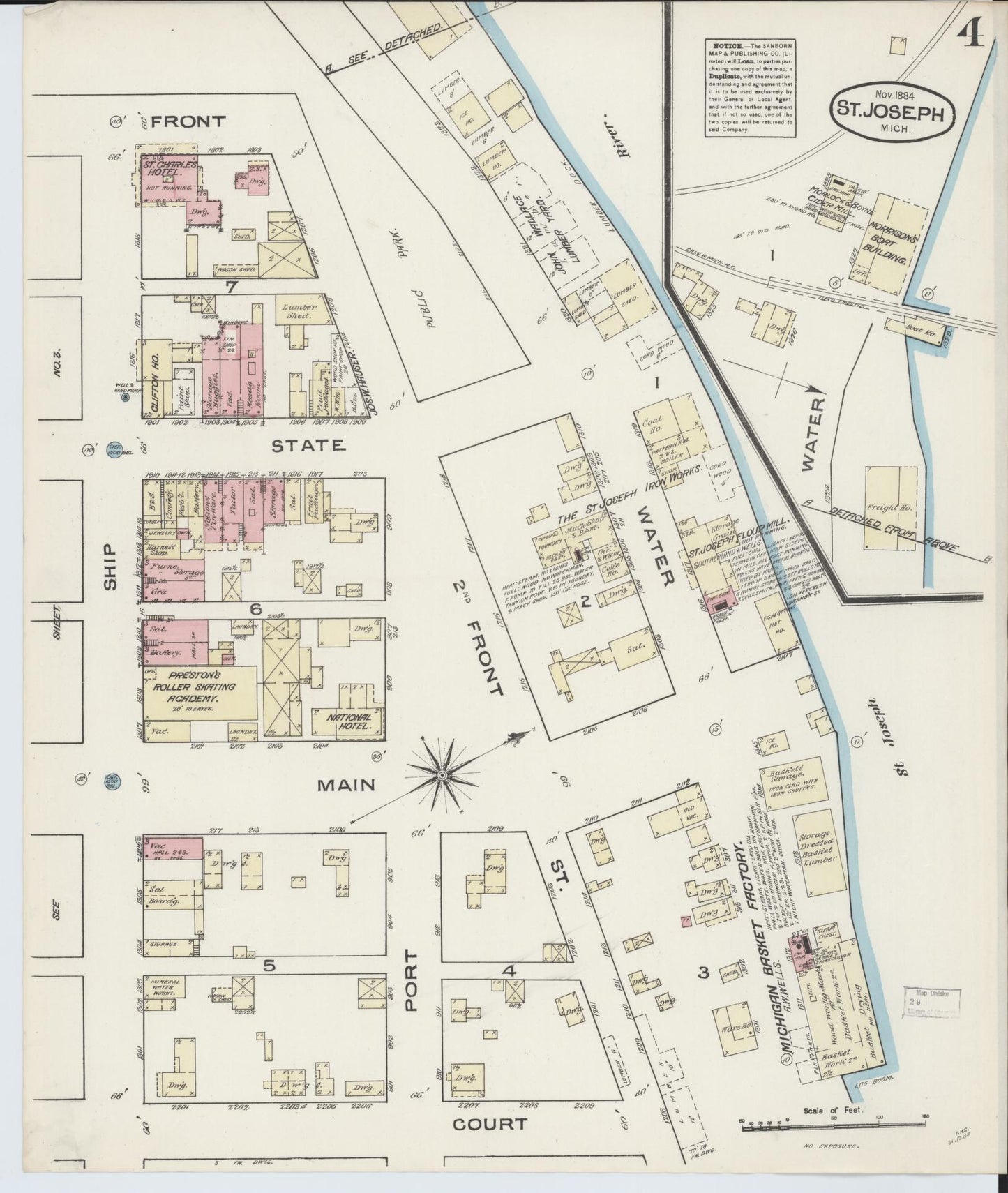 Sanborn Fire Insurance Map from Saint Joseph, Berrien County, Michigan (1884), Sheet #0004 - Complete Map Set gallery image, historic Sanborn map, vintage wall art, Michigan Michigan