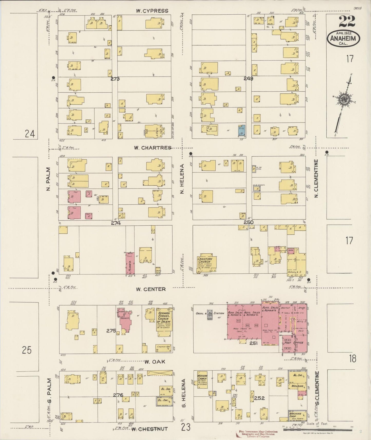 Sanborn Fire Insurance Map from Anaheim, Orange County, California (1922), Sheet #0022 - Historic Sanborn Fire Insurance Map Print, vintage old map wall art, antique decor, genealogy gift, California California map