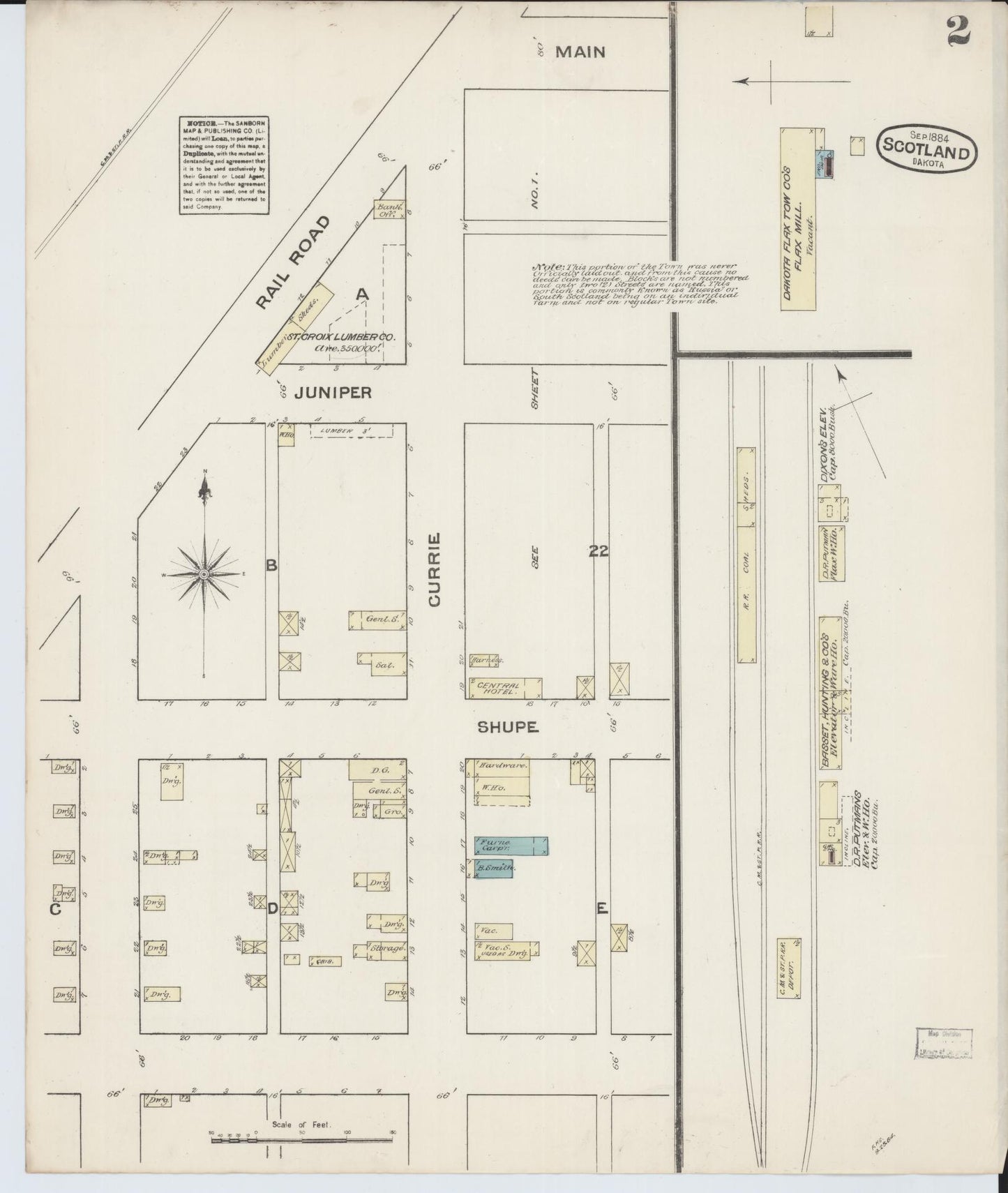 Sanborn Fire Insurance Map from Scotland, Bon Homme County, South Dakota (1884), Sheet #0002 - Complete Map Set gallery image, historic Sanborn map, vintage wall art, South Dakota South Dakota