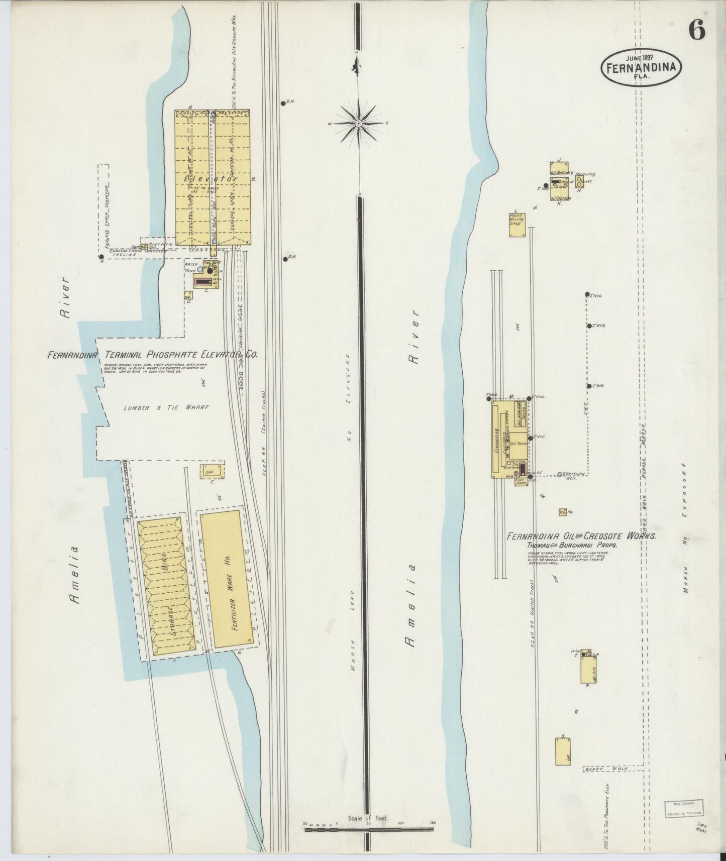 Sanborn Fire Insurance Map from Fernandina, Nassau County, Florida (1897), Sheet #0006 - Complete Map Set gallery image, historic Sanborn map, vintage wall art, Florida Florida