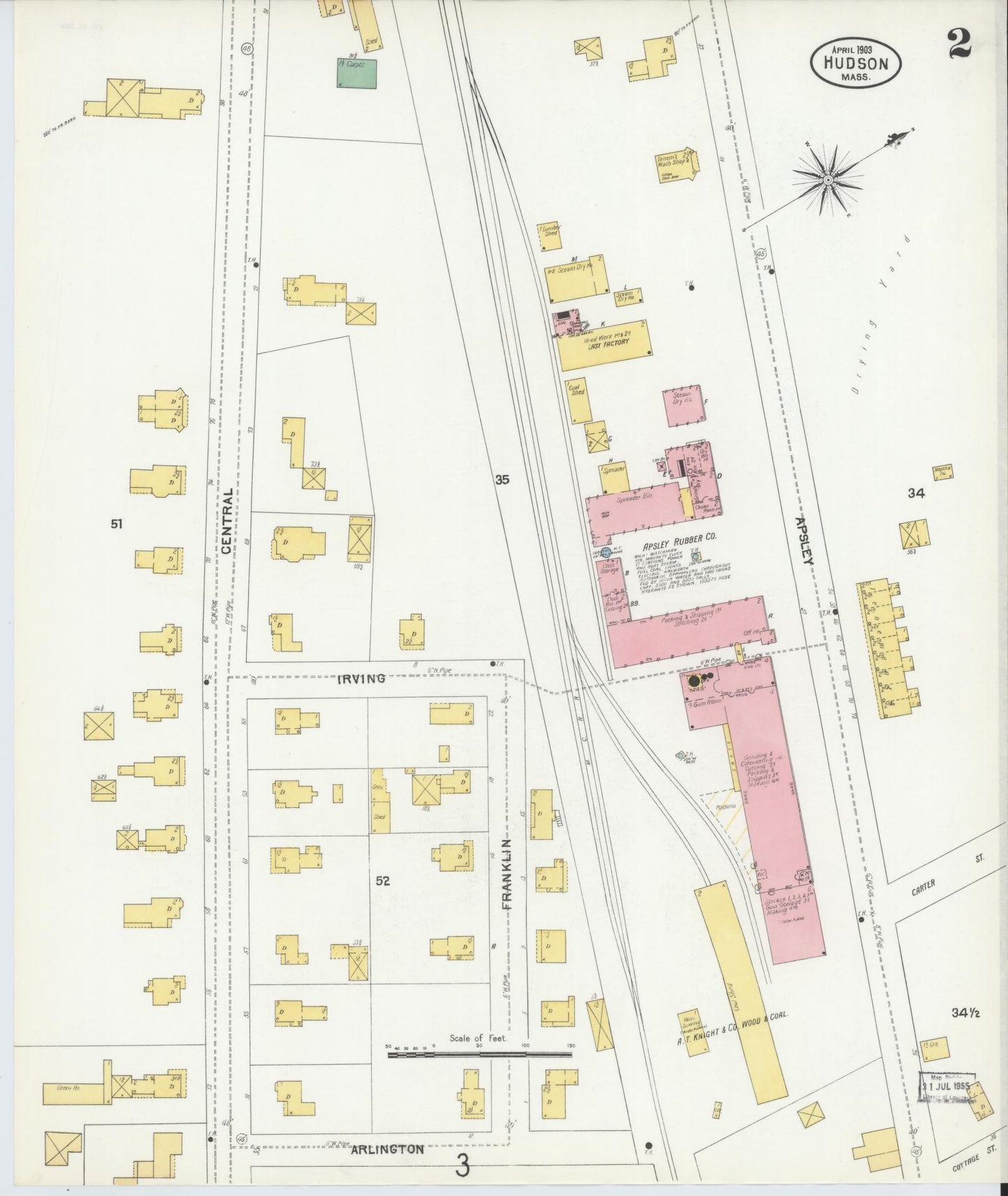 Sanborn Fire Insurance Map from Hudson, Middlesex County, Massachusetts (1903), Sheet #0002 - Historic Sanborn Fire Insurance Map Print, vintage old map wall art, antique decor, genealogy gift, Massachusetts Massachusetts map