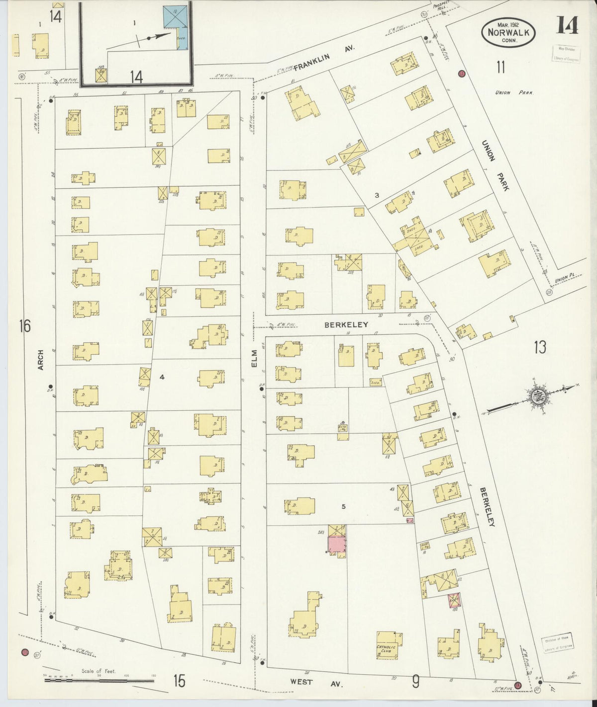 Sanborn Fire Insurance Map from Norwalk, Fairfield County, Connecticut (1912), Sheet #0014 - Historic Sanborn Fire Insurance Map Print, vintage old map wall art, antique decor, genealogy gift, Connecticut Connecticut map