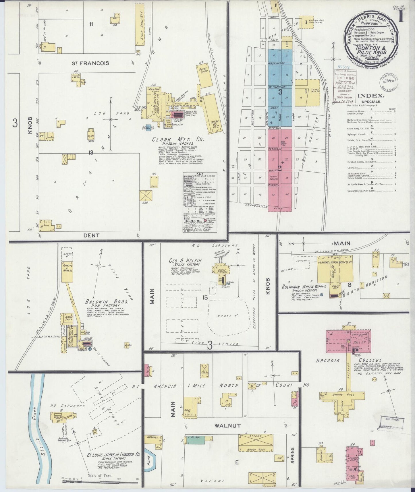 Sanborn Fire Insurance Map from Ironton, Iron County, Missouri (1900), Sheet #0001 - Historic Sanborn Fire Insurance Map Print, vintage old map wall art, antique decor, genealogy gift, Missouri Missouri map