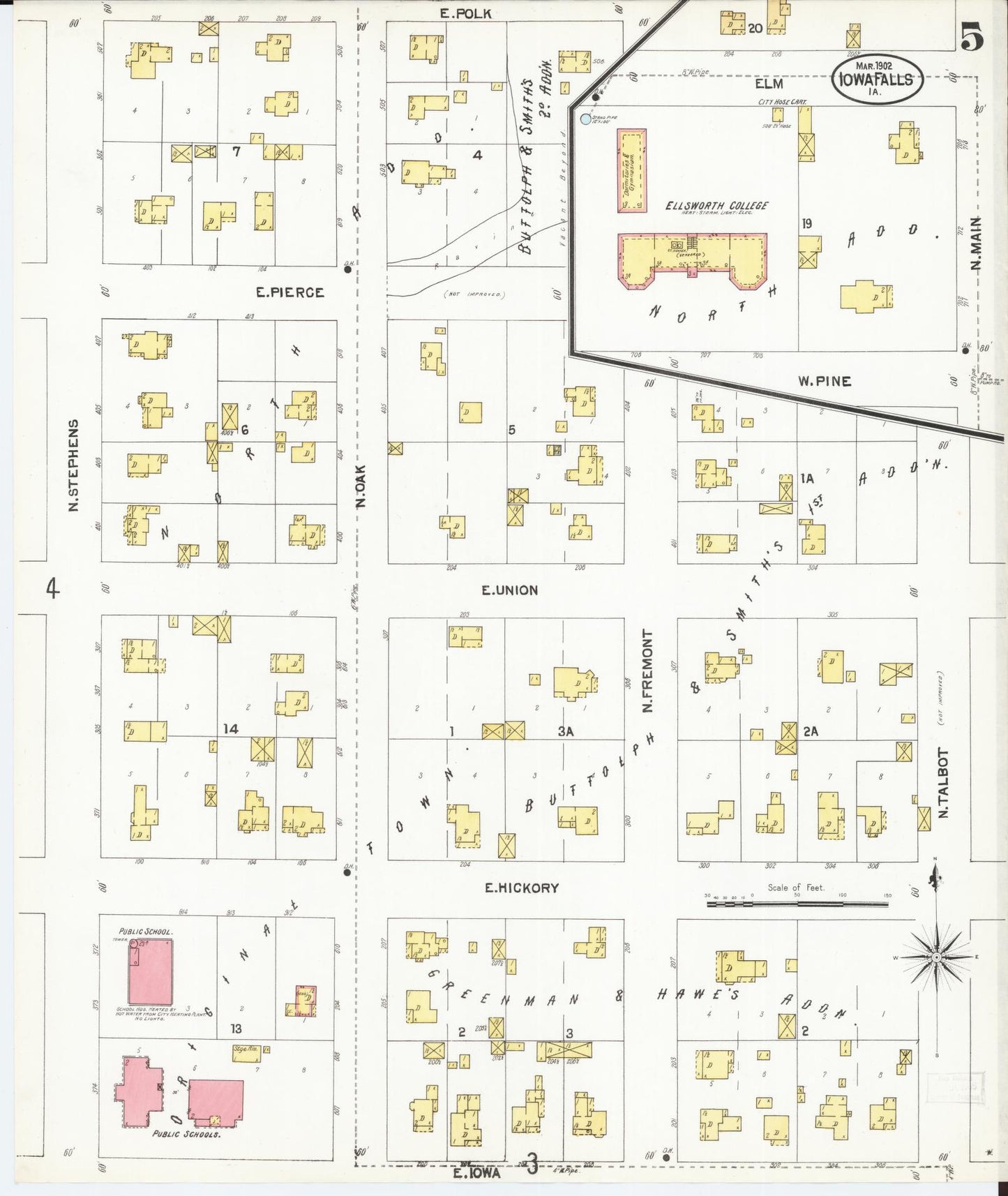 Sanborn Fire Insurance Map from Iowa Falls, Hardin County, Iowa (1902), Sheet #0005 - Historic Sanborn Fire Insurance Map Print, vintage old map wall art