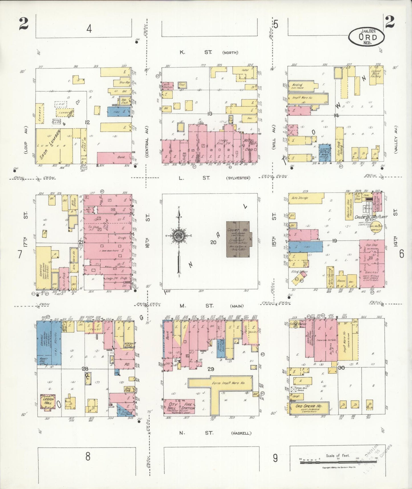 Sanborn Fire Insurance Map from Ord, Valley County, Nebraska (1924), Sheet #0002 - Historic Sanborn Fire Insurance Map Print, vintage old map wall art, antique decor, genealogy gift, Nebraska Nebraska map