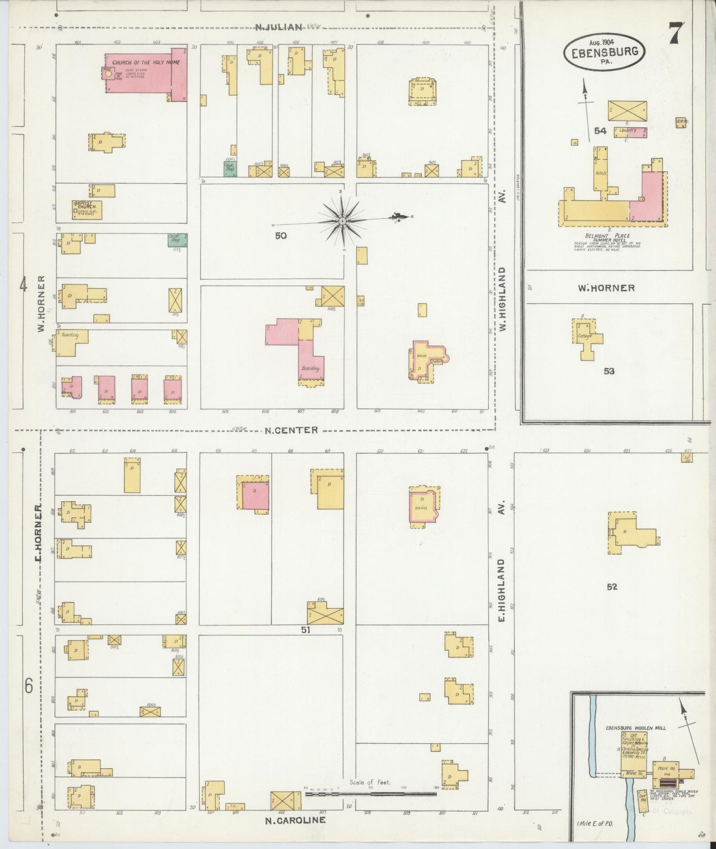 Sanborn Fire Insurance Map from Ebensburg, Cambria County, Pennsylvania (1904), Sheet #0007 - Historic Sanborn Fire Insurance Map Print, vintage old map wall art, antique decor, genealogy gift, Pennsylvania Pennsylvania map