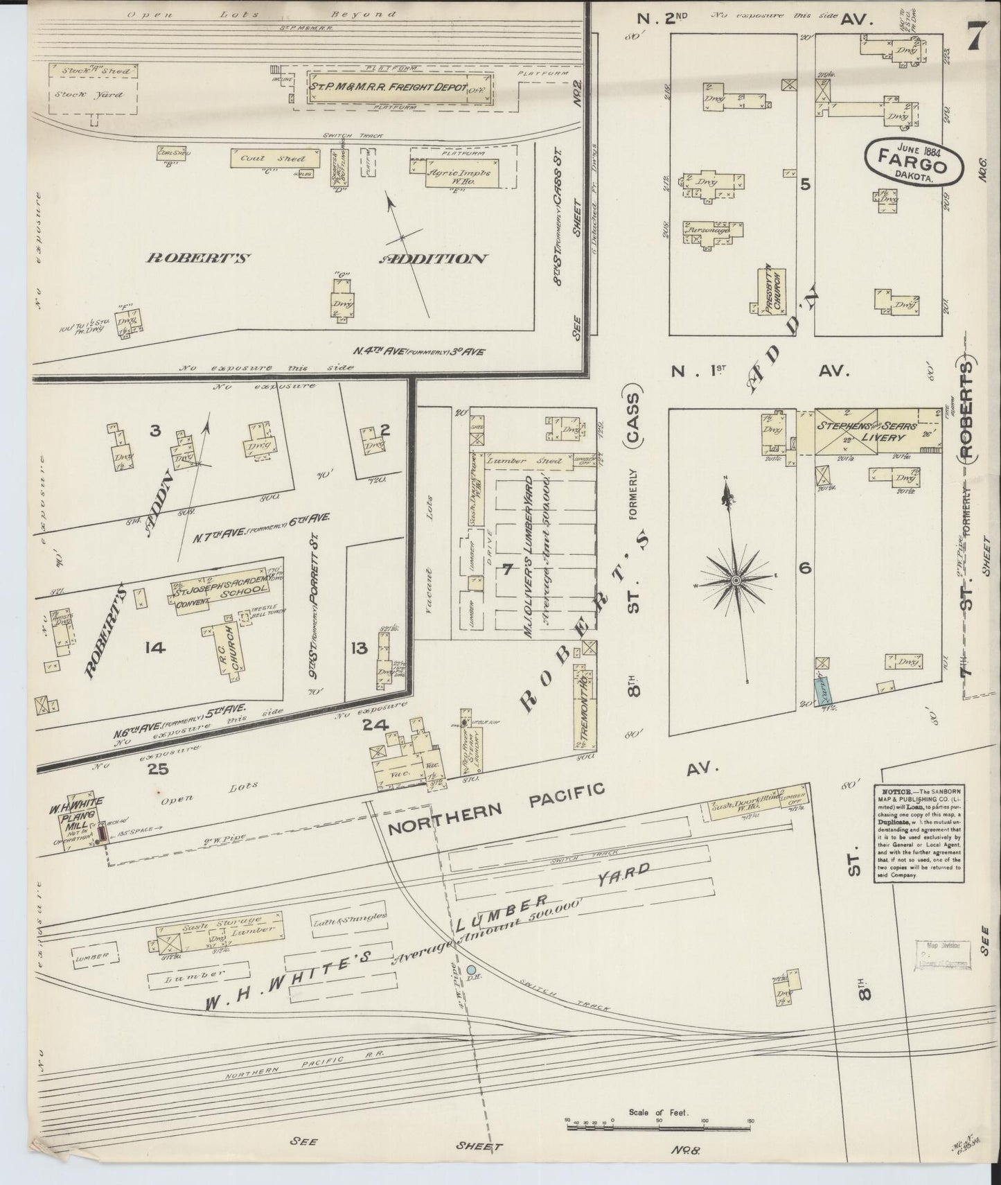 Sanborn Fire Insurance Map from Fargo, Cass County, North Dakota (1884), Sheet #0007 - Historic Sanborn Fire Insurance Map Print, vintage old map wall art, antique decor, genealogy gift, North Dakota North Dakota map