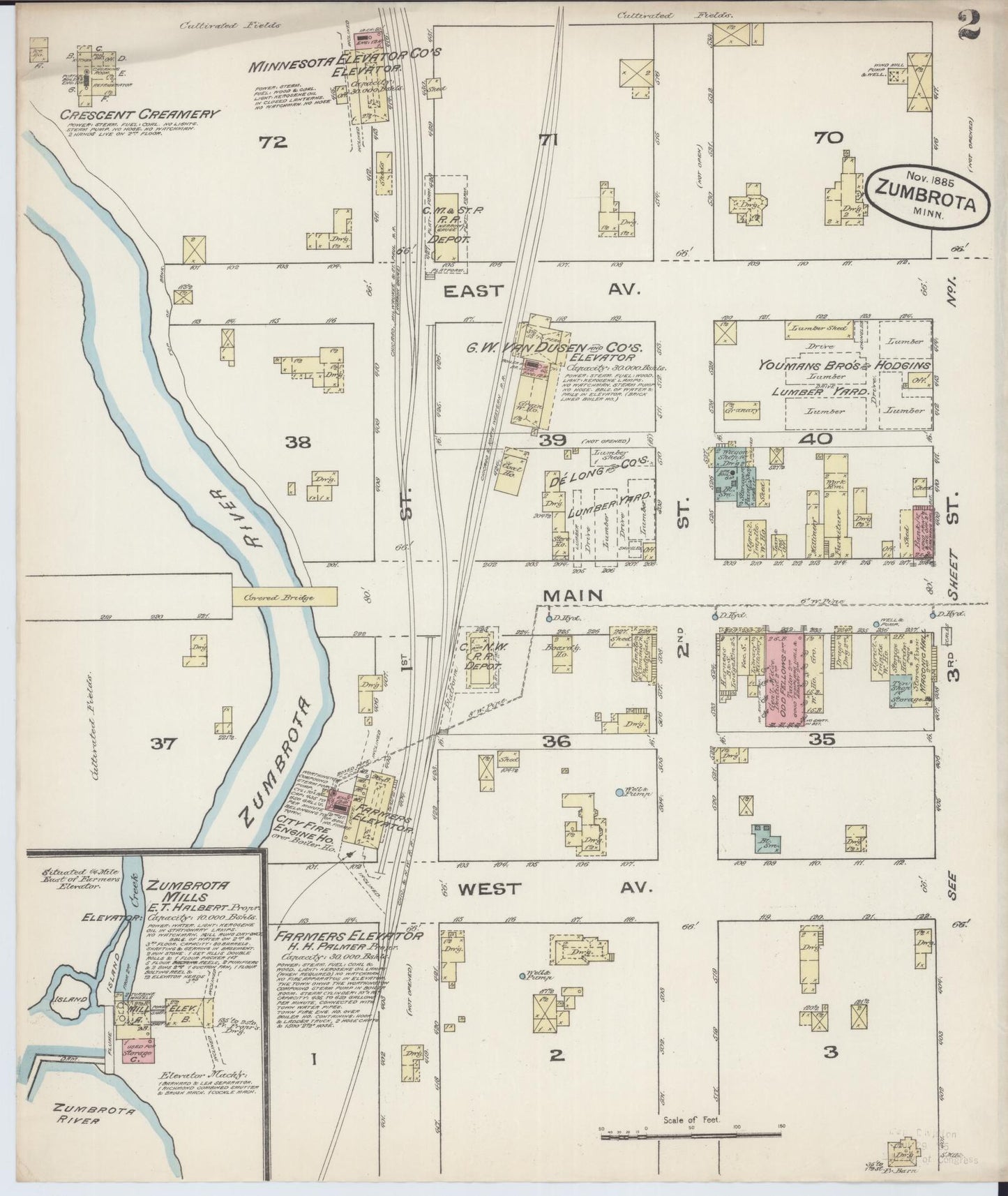 Sanborn Fire Insurance Map from Zumbrota, Goodhue County, Minnesota (1885), Sheet #0002 - Complete Map Set gallery image, historic Sanborn map, vintage wall art, Minnesota Minnesota