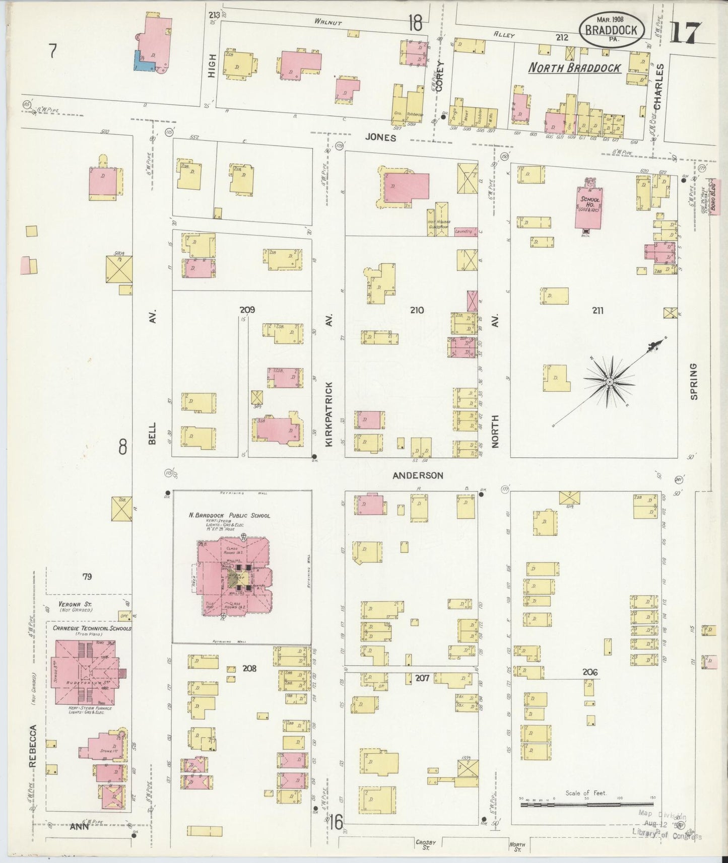 Sanborn Fire Insurance Map from Braddock, Allegheny County, Pennsylvania (1908), Sheet #0017 - Historic Sanborn Fire Insurance Map Print, vintage old map wall art, antique decor, genealogy gift, Pennsylvania Pennsylvania map
