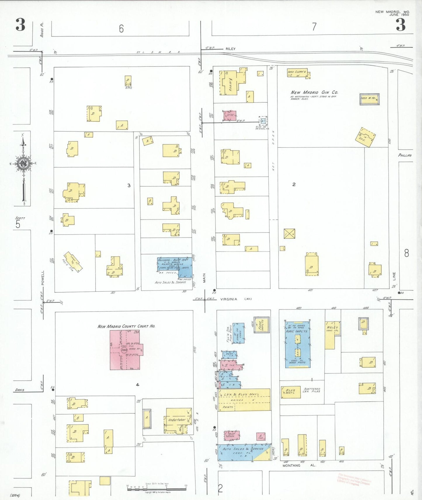 Sanborn Fire Insurance Map from New Madrid, New Madrid County, Missouri (1950), Sheet #0003 - Historic Sanborn Fire Insurance Map Print, vintage old map wall art, antique decor, genealogy gift, Missouri Missouri map