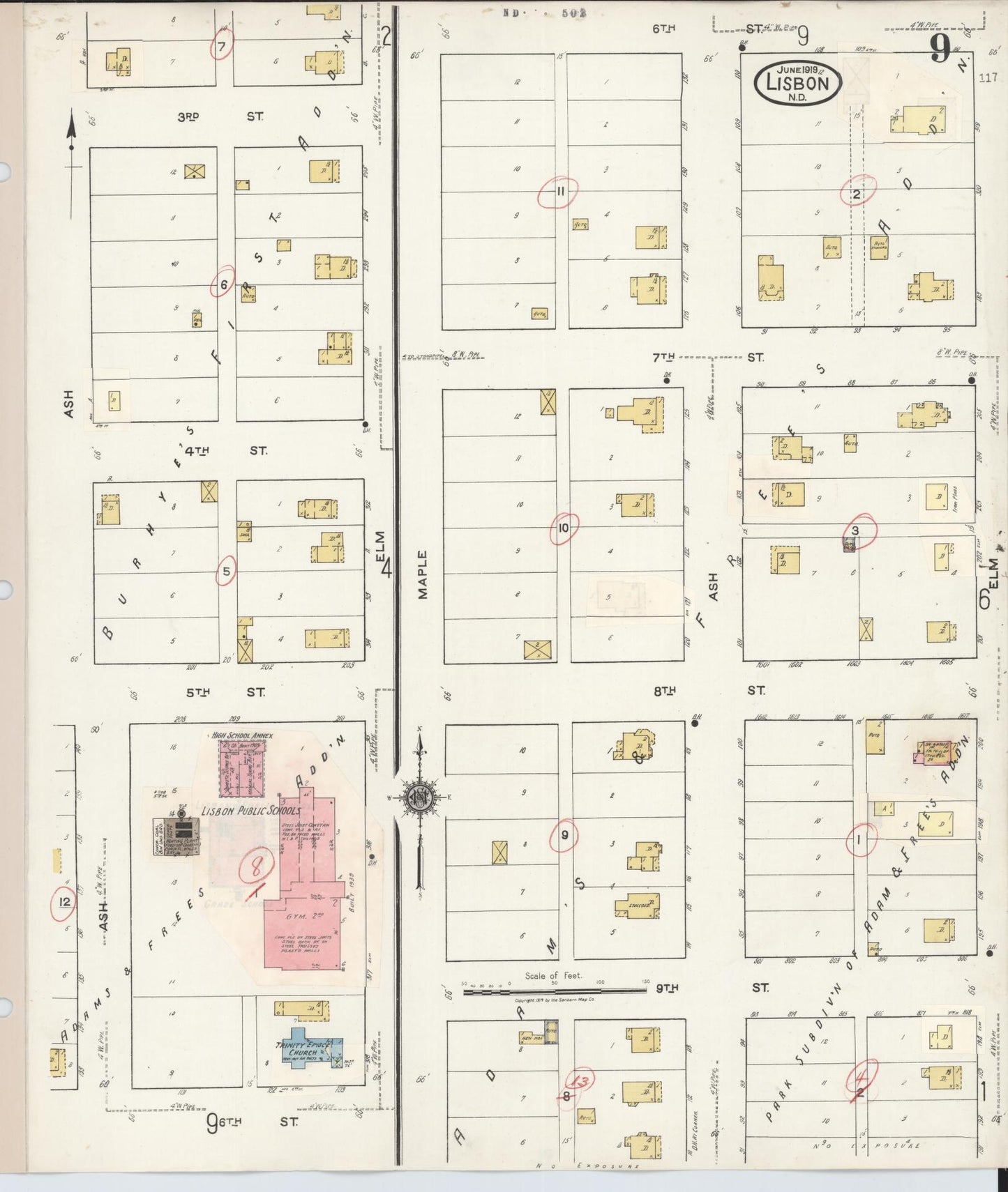 Sanborn Fire Insurance Map from Lisbon, Ransom County, North Dakota (1945), Sheet #0009 - Complete Map Set gallery image, historic Sanborn map, vintage wall art, North Dakota North Dakota