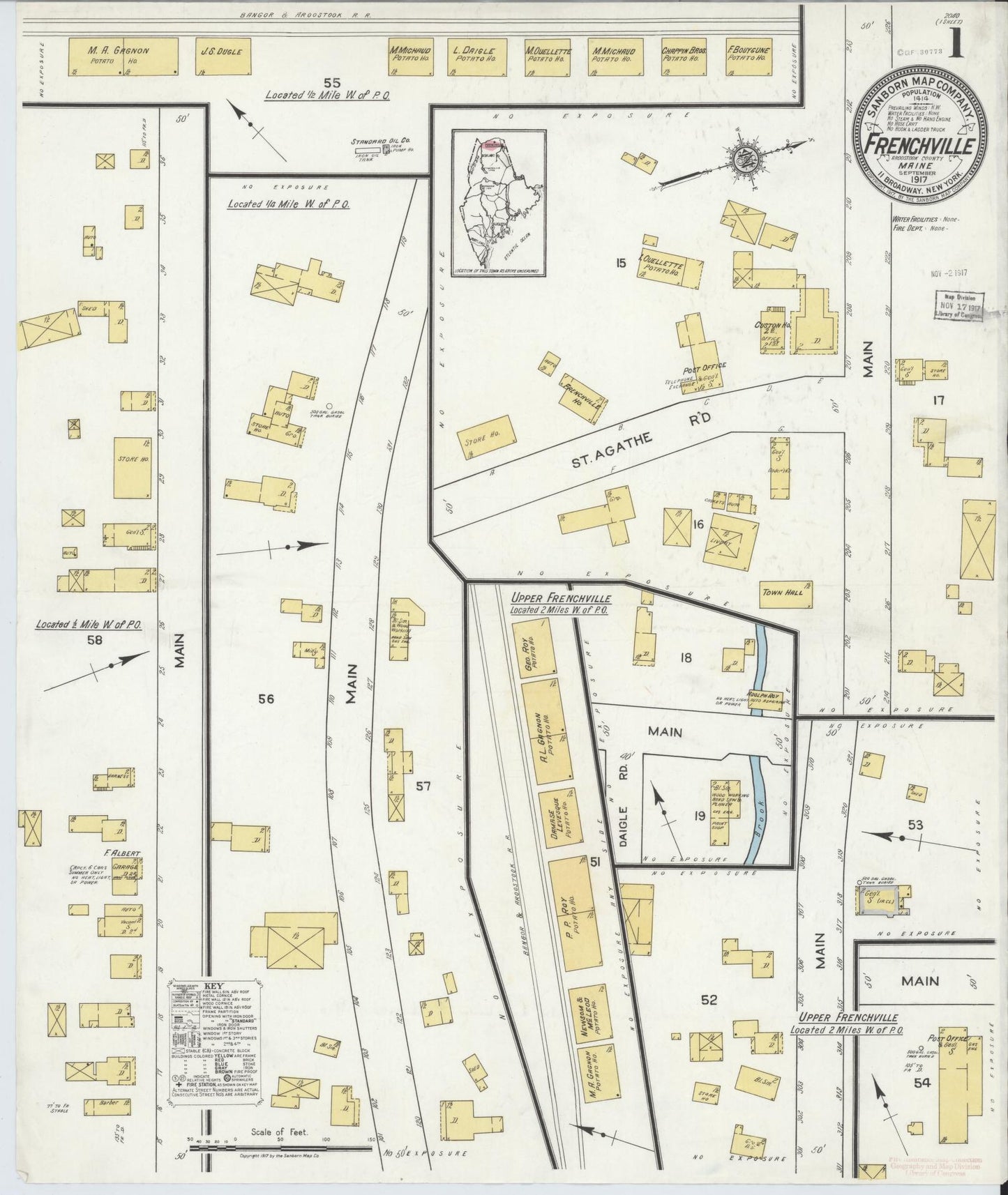 Sanborn Fire Insurance Map from Frenchville, Aroostook County, Maine. (1917) – Historic Sanborn Fire Insurance Map Print