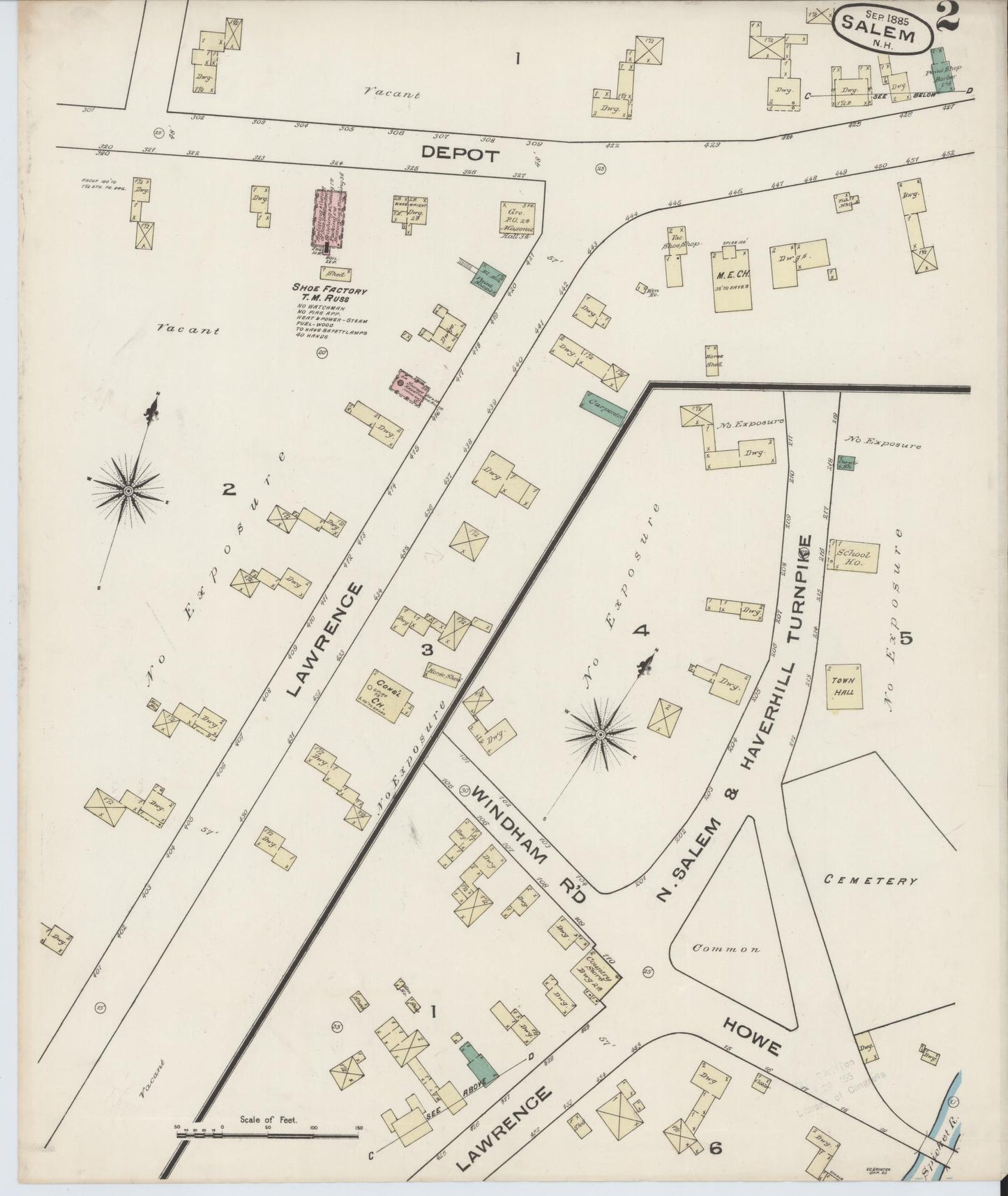 Sanborn Fire Insurance Map from Salem, Rockingham County, New Hampshire (1885), Sheet #0002 - Complete Map Set gallery image, historic Sanborn map, vintage wall art, New Hampshire New Hampshire