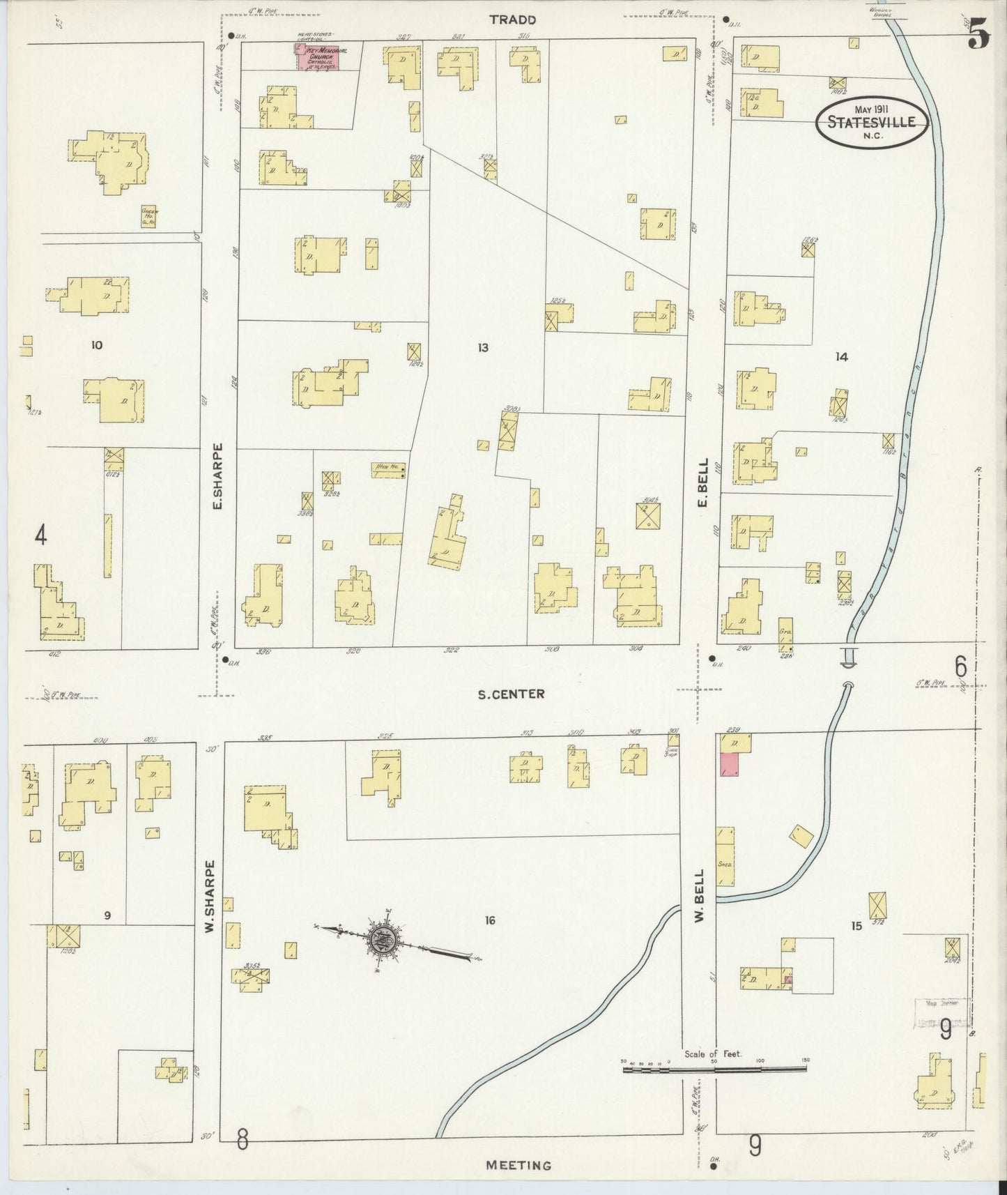 Sanborn Fire Insurance Map from Statesville, Iredell County, North Carolina (1911), Sheet #0005 - Historic Sanborn Fire Insurance Map Print, vintage old map wall art, antique decor, genealogy gift, North Carolina North Carolina map