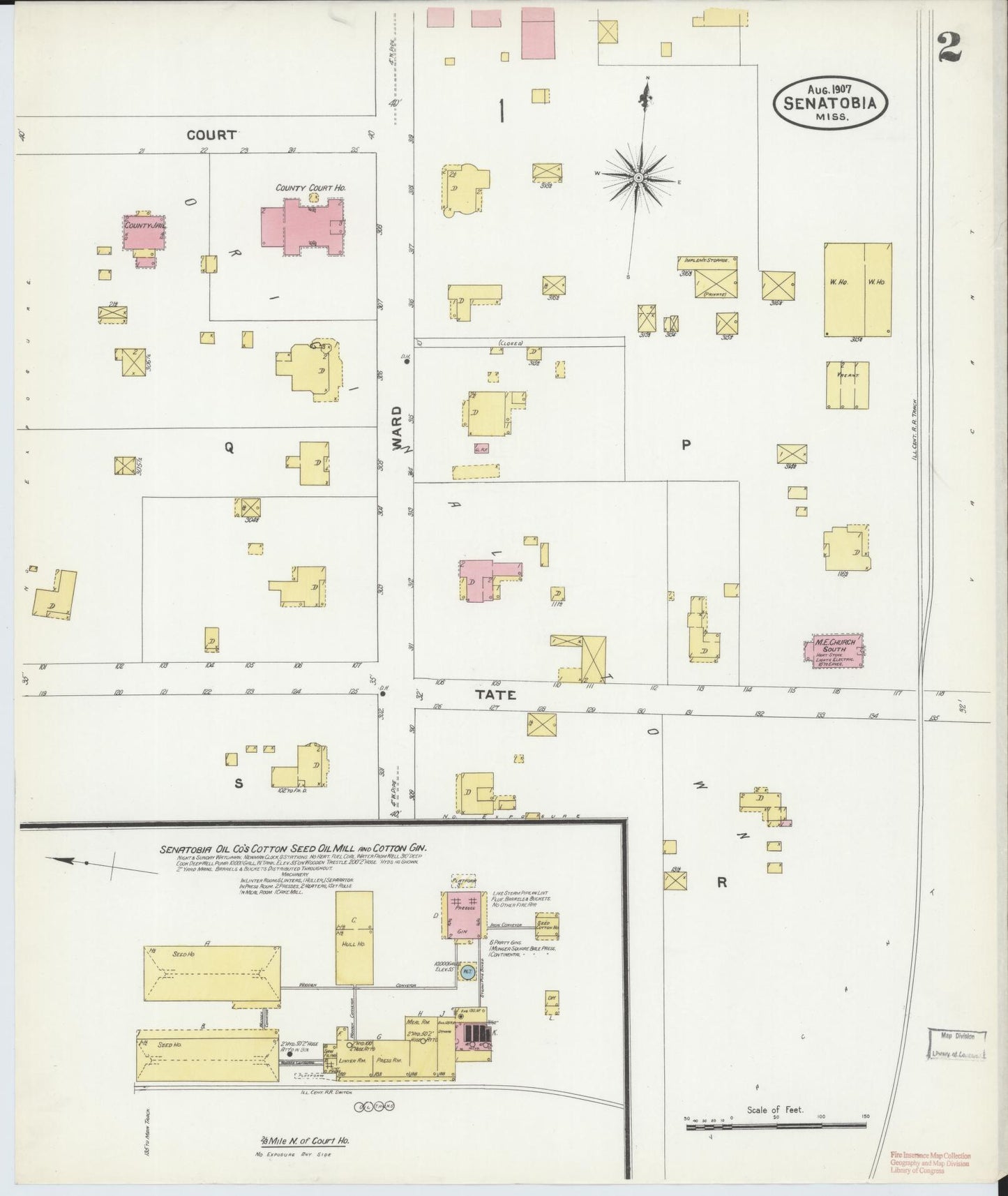 Sanborn Fire Insurance Map from Senatobia, Tate County, Mississippi (1907), Sheet #0002 - Complete Map Set gallery image, historic Sanborn map, vintage wall art, Mississippi Mississippi