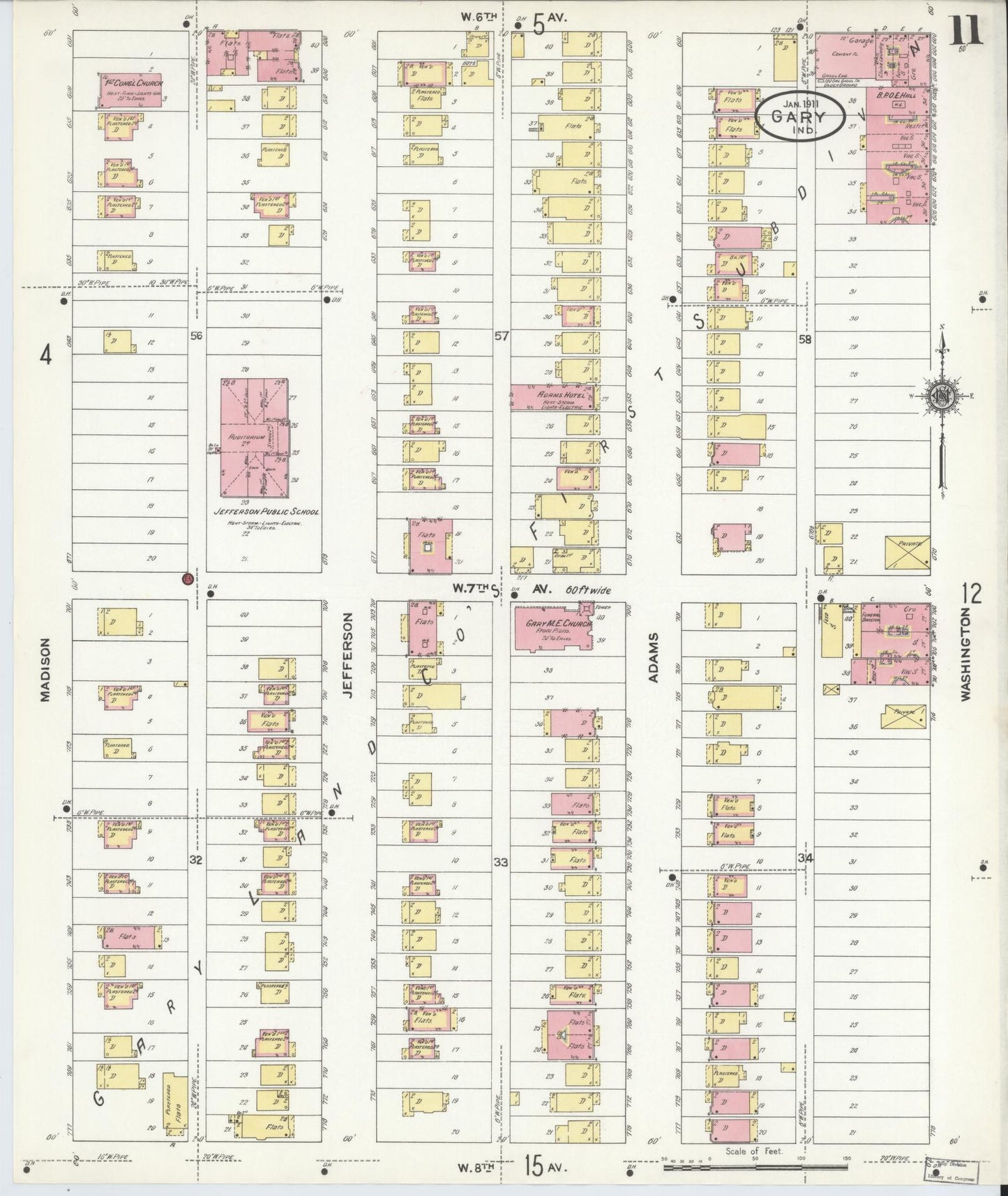 Sanborn Fire Insurance Map from Gary, Lake County, Indiana (1911), Sheet #0011 - Historic Sanborn Fire Insurance Map Print, vintage old map wall art, antique decor, genealogy gift, Indiana Indiana map