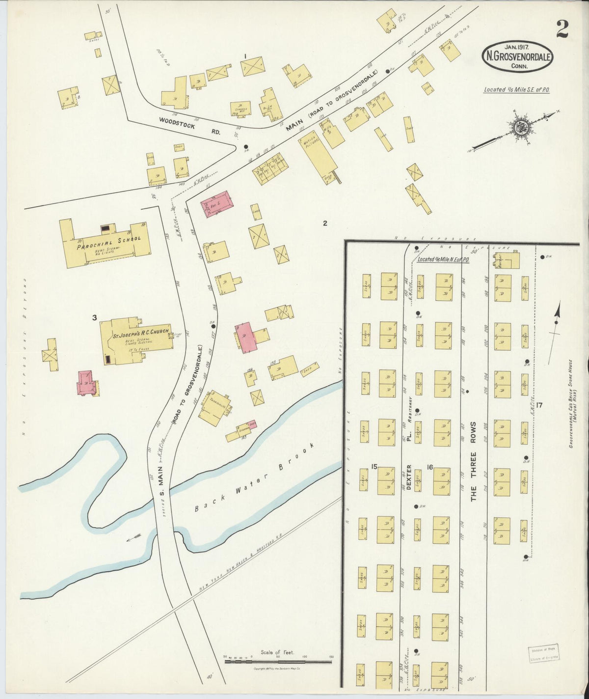 Sanborn Fire Insurance Map from North Grosvenordale, Windham County, Connecticut (1917), Sheet #0002 - Historic Sanborn Fire Insurance Map Print, vintage old map wall art, antique decor, genealogy gift, Connecticut Connecticut map