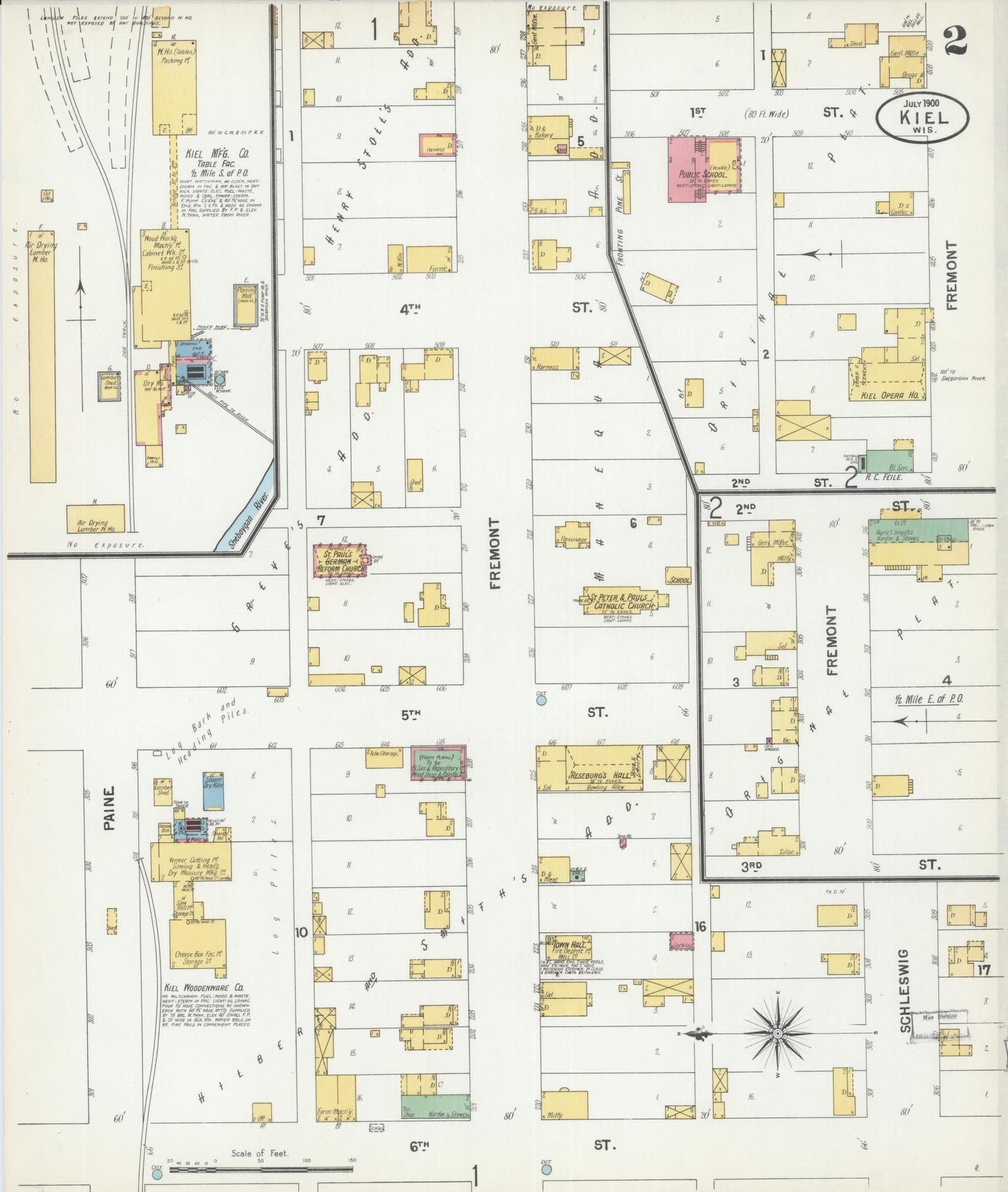 Sanborn Fire Insurance Map from Kiel, Manitowoc and Calumet Counties, Wisconsin (1900), Sheet #0002 - Complete Map Set gallery image, historic Sanborn map, vintage wall art, Wisconsin Wisconsin