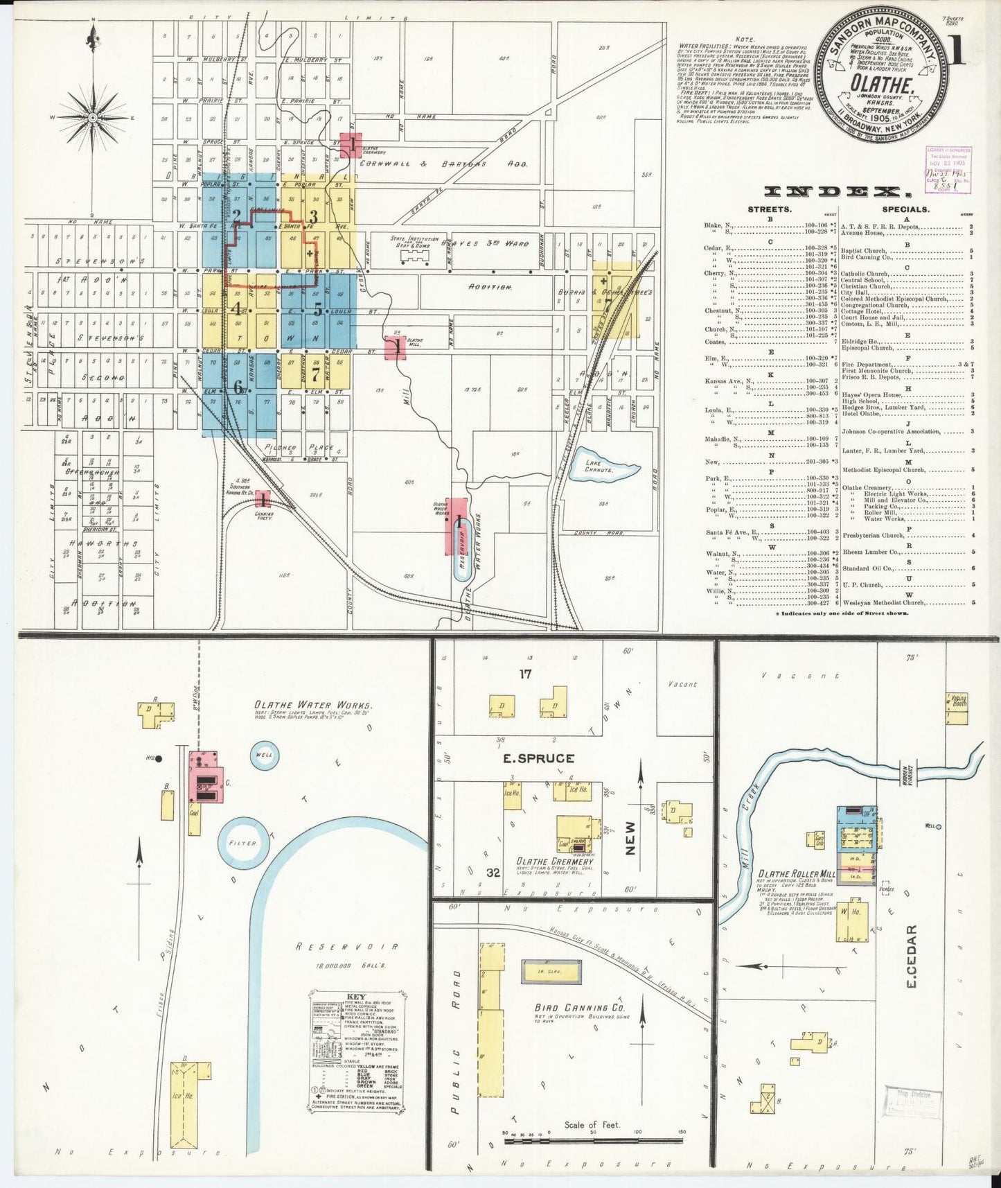 Sanborn Fire Insurance Map from Olathe, Johnson County, Kansas (1905), Sheet #0001 - Historic Sanborn Fire Insurance Map Print, vintage old map wall art, antique decor, genealogy gift, Kansas Kansas map