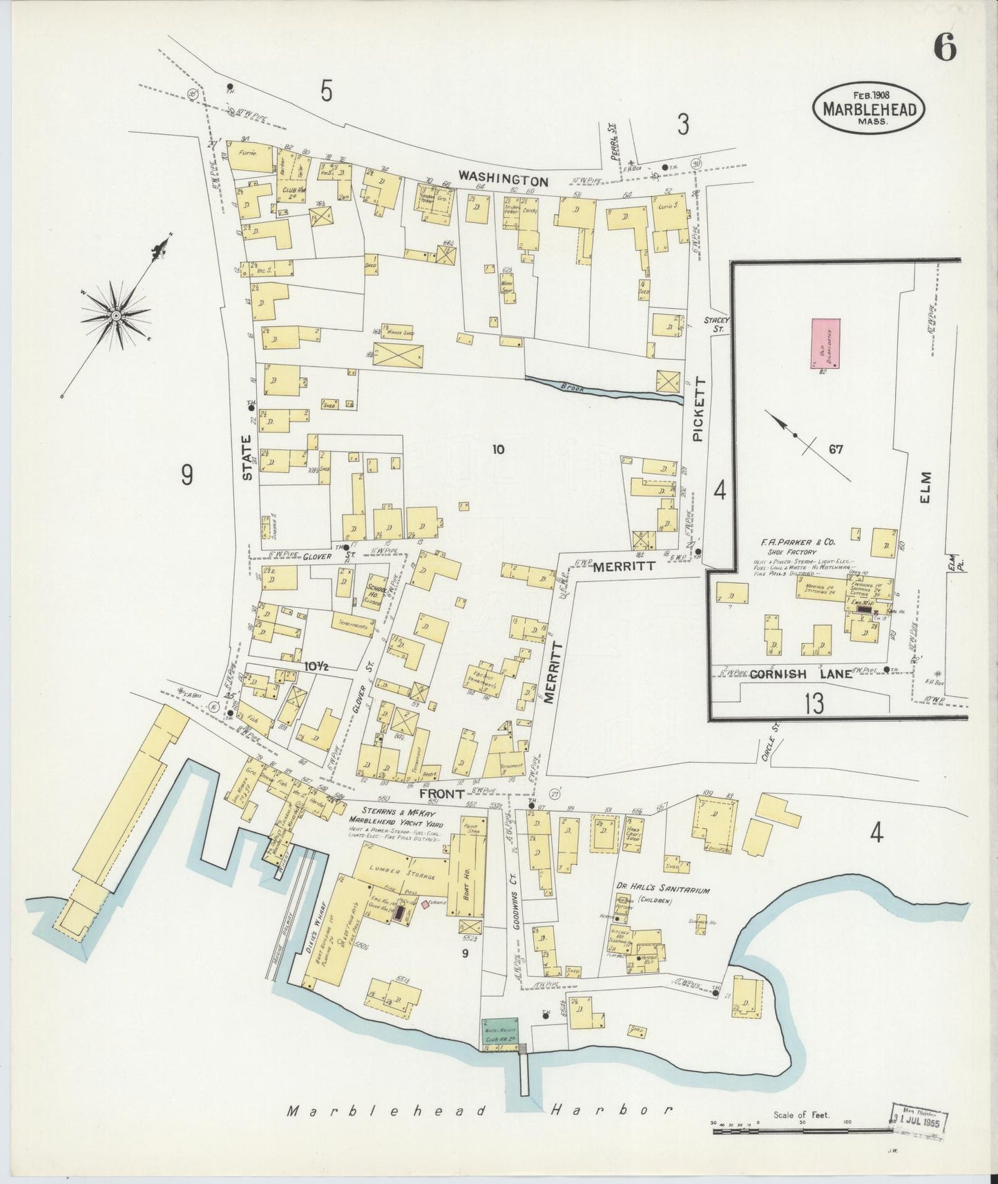 Sanborn Fire Insurance Map from Marblehead, Essex County, Massachusetts (1908), Sheet #0006 - Historic Sanborn Fire Insurance Map Print, vintage old map wall art, antique decor, genealogy gift, Massachusetts Massachusetts map