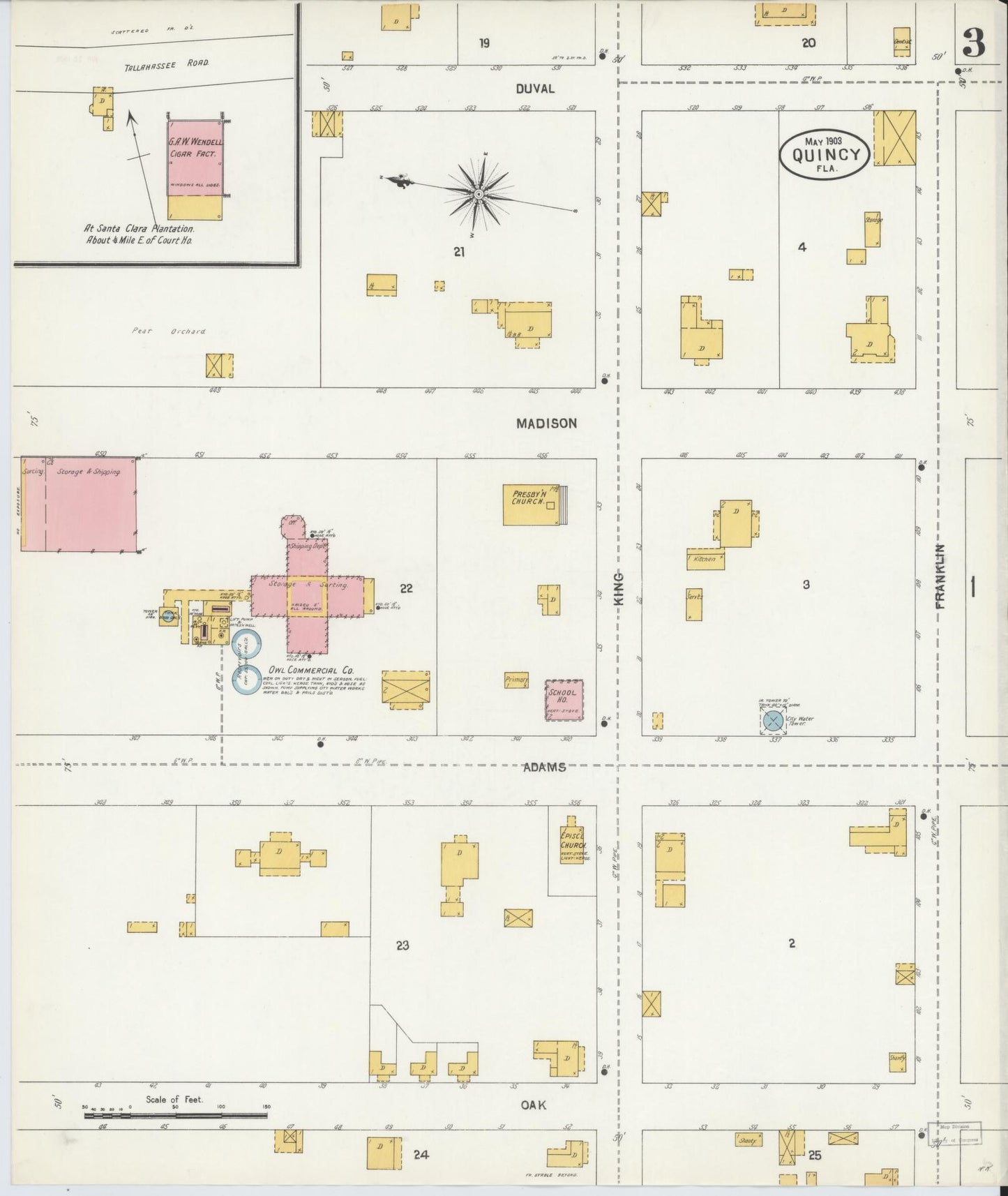 Sanborn Fire Insurance Map from Quincy, Gadsden County, Florida (1903), Sheet #0003 - Complete Map Set gallery image, historic Sanborn map, vintage wall art, Florida Florida