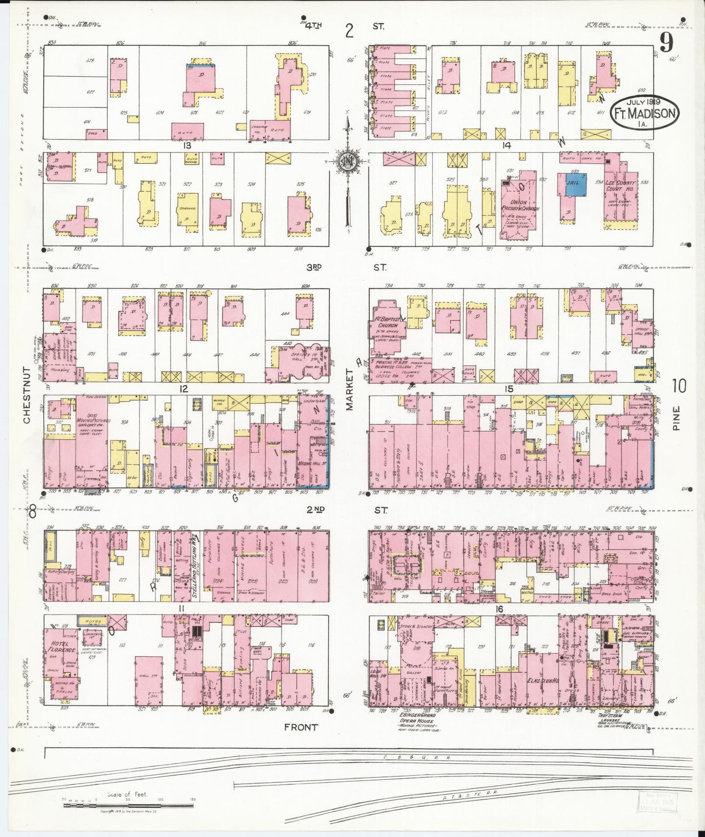 Sanborn Fire Insurance Map from Fort Madison, Lee County, Iowa (1919), Sheet #0009 - Historic Sanborn Fire Insurance Map Print, vintage old map wall art