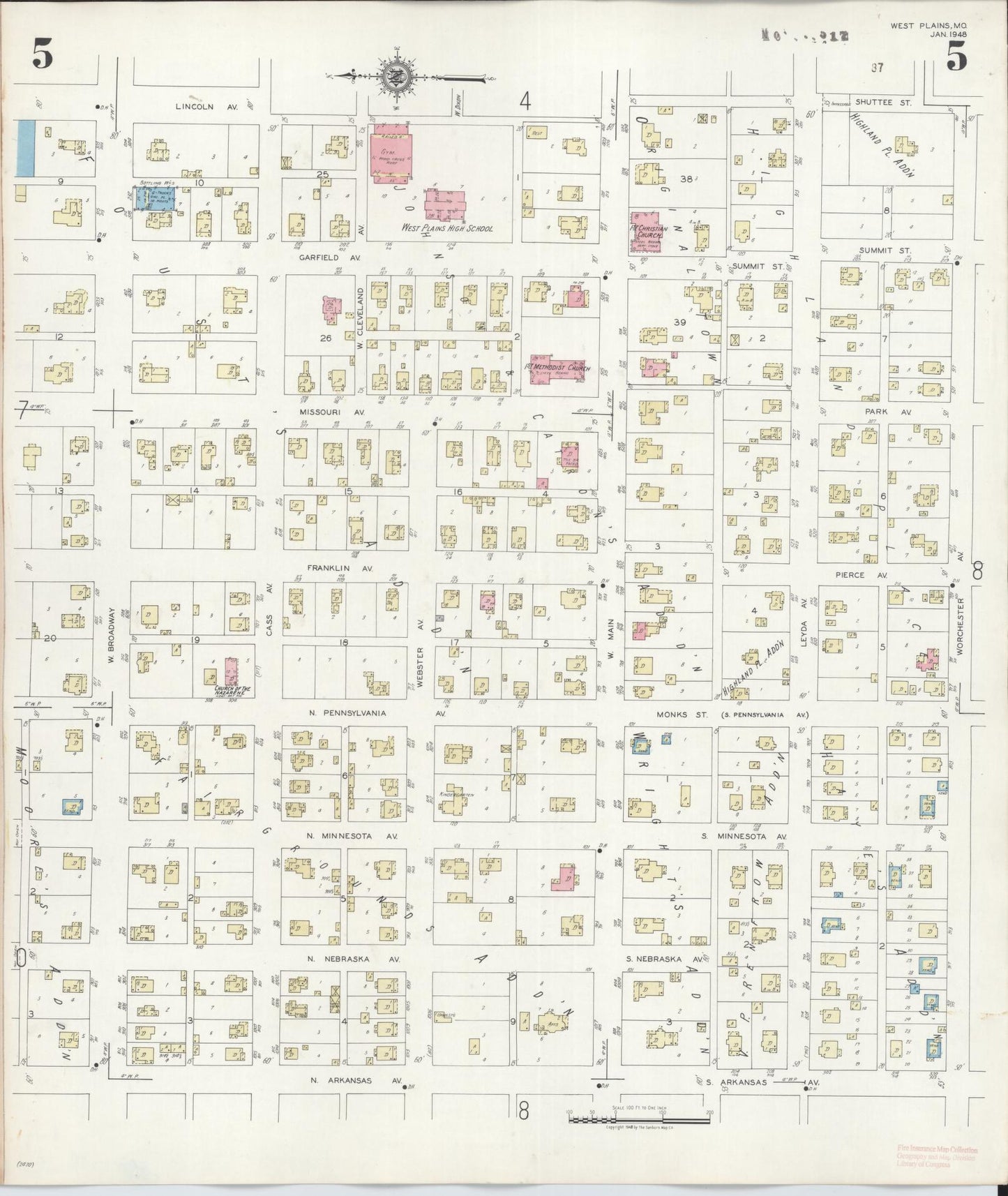 Sanborn Fire Insurance Map from West Plains, Howell County, Missouri (1948), Sheet #0005 - Historic Sanborn Fire Insurance Map Print, vintage old map wall art, antique decor, genealogy gift, Missouri Missouri map