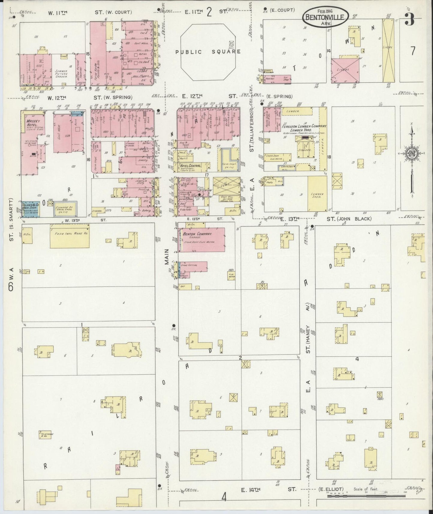 Sanborn Fire Insurance Map from Bentonville, Benton County, Arkansas (1914), Sheet #0003 - Historic Sanborn Fire Insurance Map Print, vintage old map wall art, antique decor, genealogy gift, Arkansas Arkansas map
