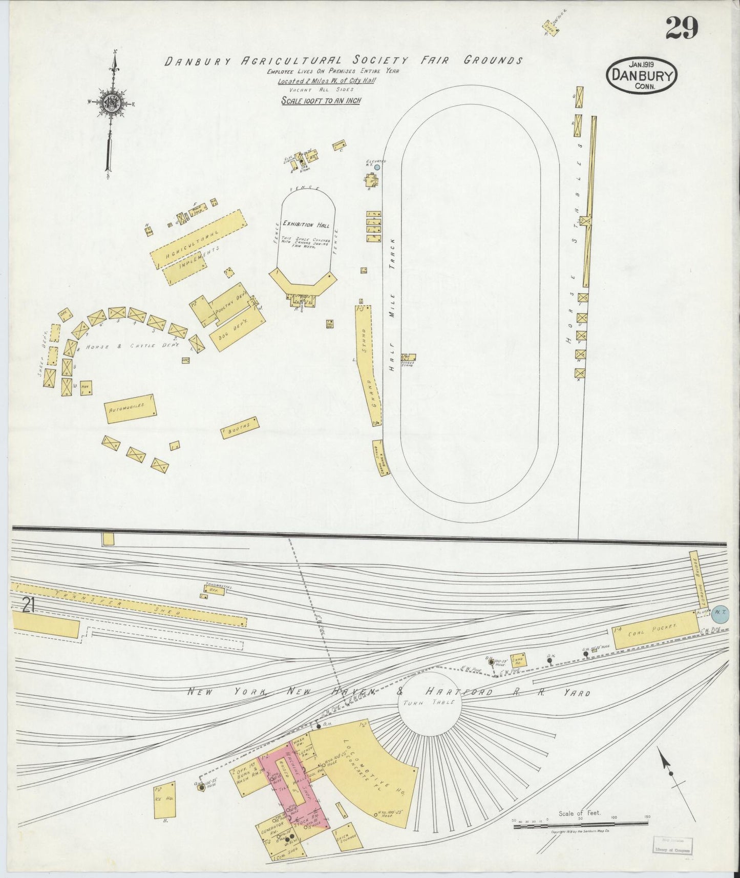 Sanborn Fire Insurance Map from Danbury, Fairfield County, Connecticut (1919), Sheet #0029 - Complete Map Set gallery image, historic Sanborn map, vintage wall art, Connecticut Connecticut