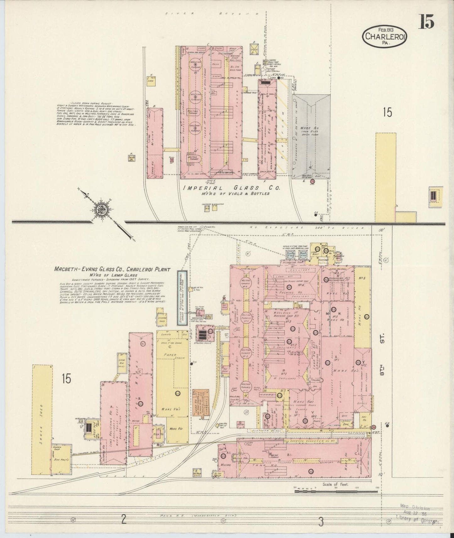 Sanborn Fire Insurance Map from Charleroi, Washington County, Pennsylvania (1913), Sheet #0015 - Historic Sanborn Fire Insurance Map Print, vintage old map wall art, antique decor, genealogy gift, Pennsylvania Pennsylvania map