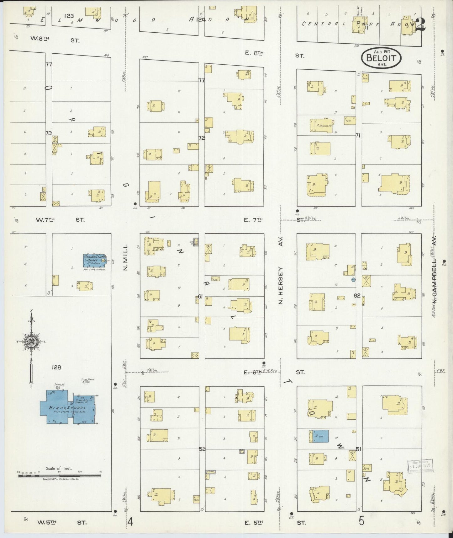 Sanborn Fire Insurance Map from Beloit, Mitchell County, Kansas (1917), Sheet #0002 - Historic Sanborn Fire Insurance Map Print, vintage old map wall art, antique decor, genealogy gift, Kansas Kansas map