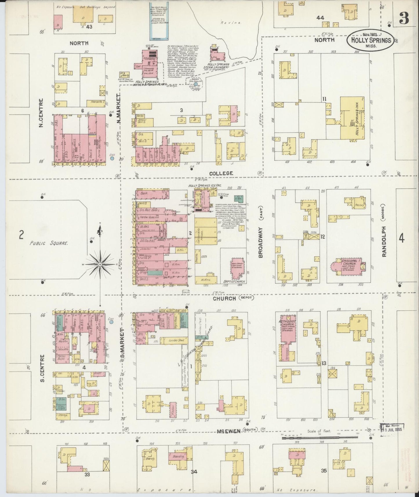 Sanborn Fire Insurance Map from Holly Springs, Marshall County, Mississippi (1902), Sheet #0003 - Historic Sanborn Fire Insurance Map Print, vintage old map wall art, antique decor, genealogy gift, Mississippi Mississippi map