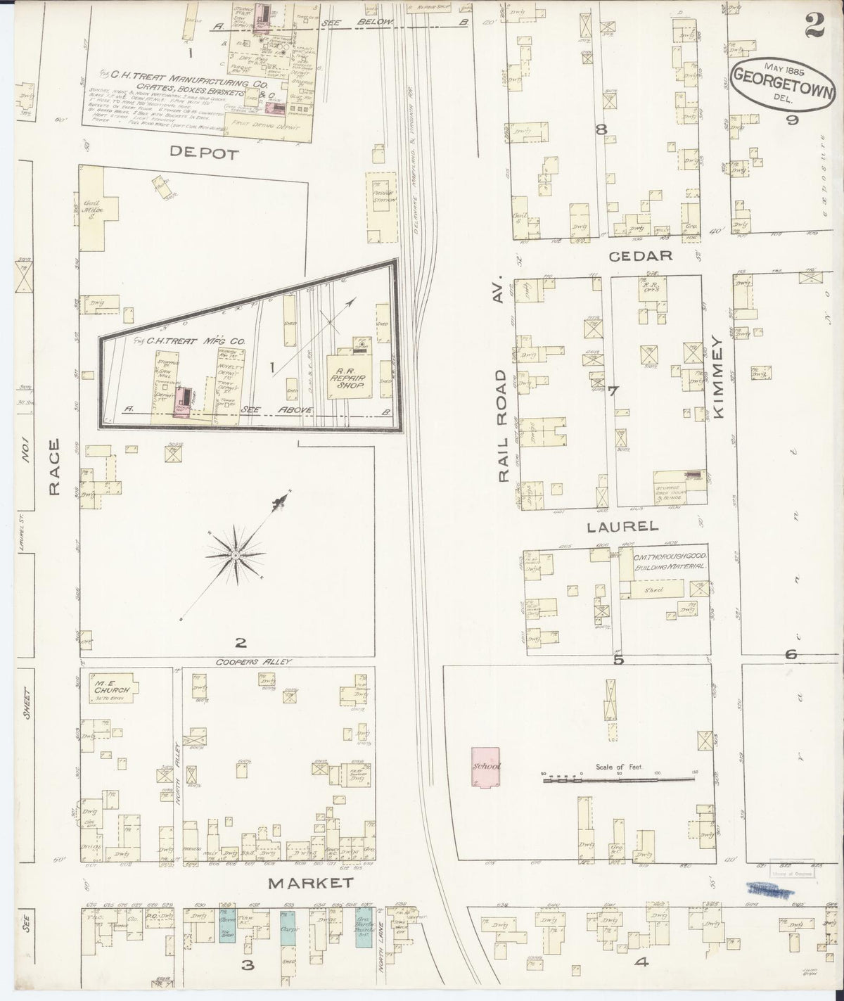 Sanborn Fire Insurance Map from Georgetown, Sussex County, Delaware (1885), Sheet #0002 - Complete Map Set gallery image, historic Sanborn map, vintage wall art, Delaware Delaware
