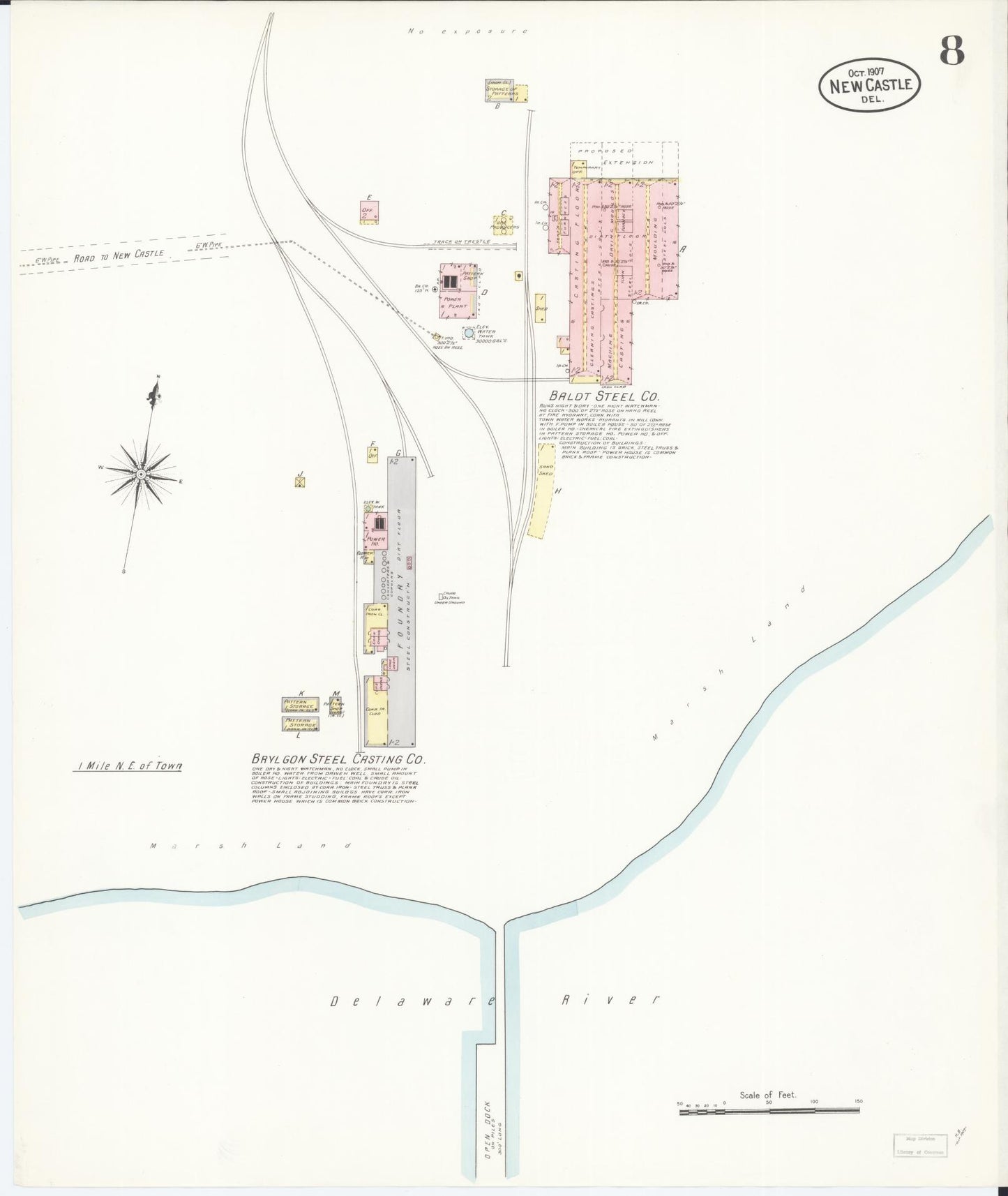 Sanborn Fire Insurance Map from New Castle, New Castle County, Delaware (1907), Sheet #0008 - Complete Map Set gallery image, historic Sanborn map, vintage wall art, Delaware Delaware