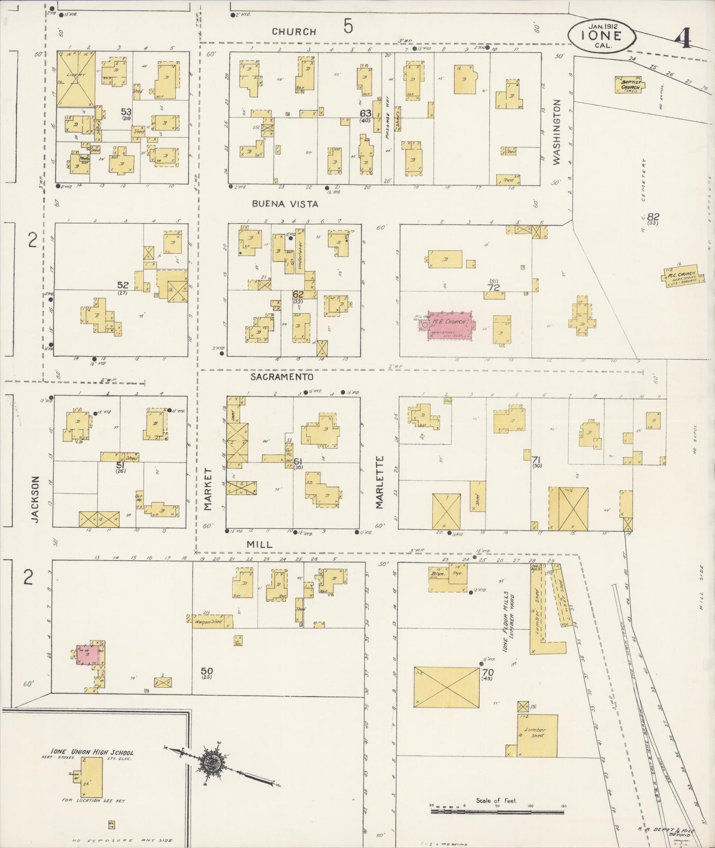 Sanborn Fire Insurance Map from Ione, Amador County, California (1912), Sheet #0004 - Historic Sanborn Fire Insurance Map Print, vintage old map wall art, antique decor, genealogy gift, California California map