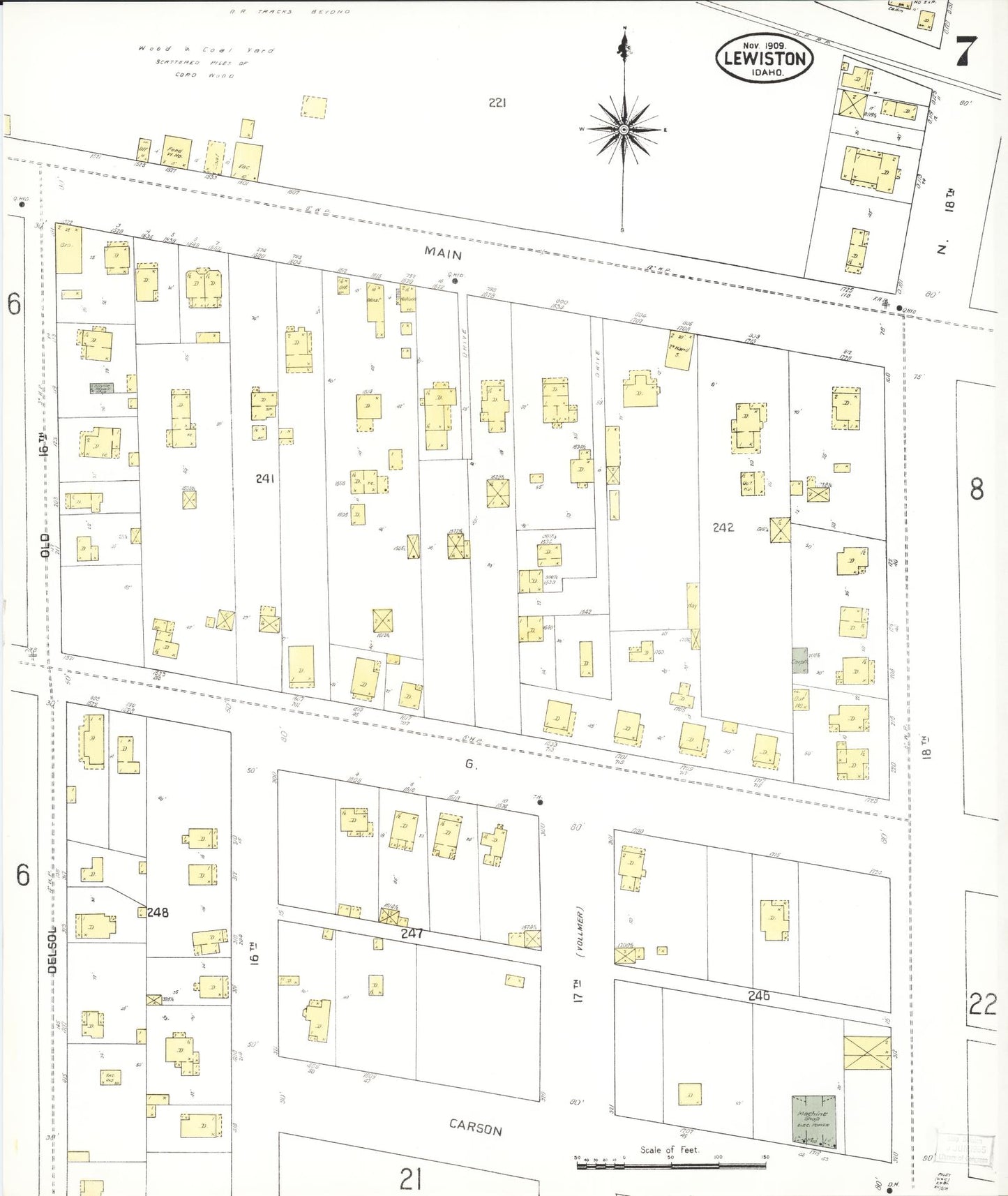 Sanborn Fire Insurance Map from Lewiston, Nez Perce County, Idaho (1909), Sheet #0007 - Historic Sanborn Fire Insurance Map Print, vintage old map wall art, antique decor, genealogy gift, Idaho Idaho map